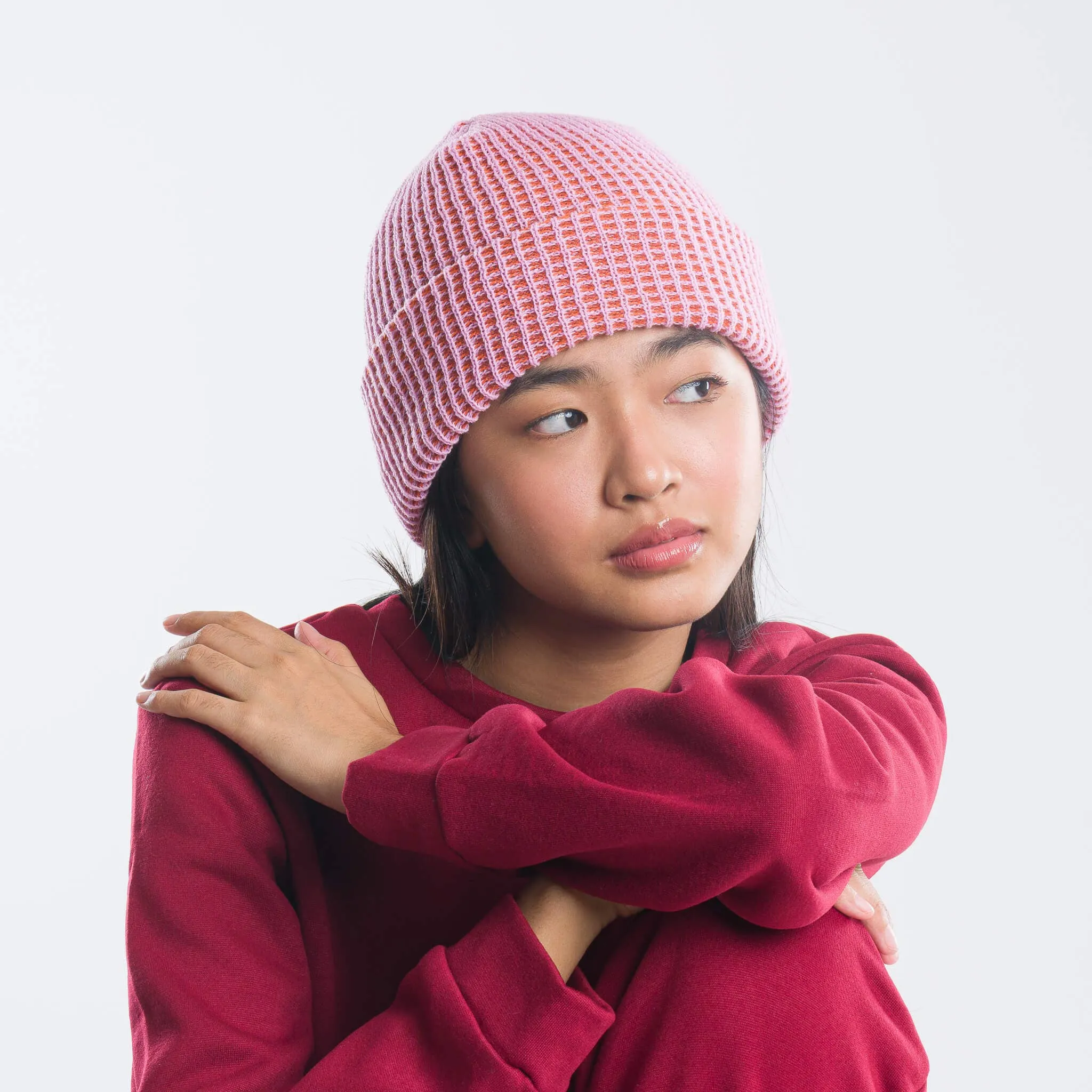 Grid Knit Beanie - Wine Red