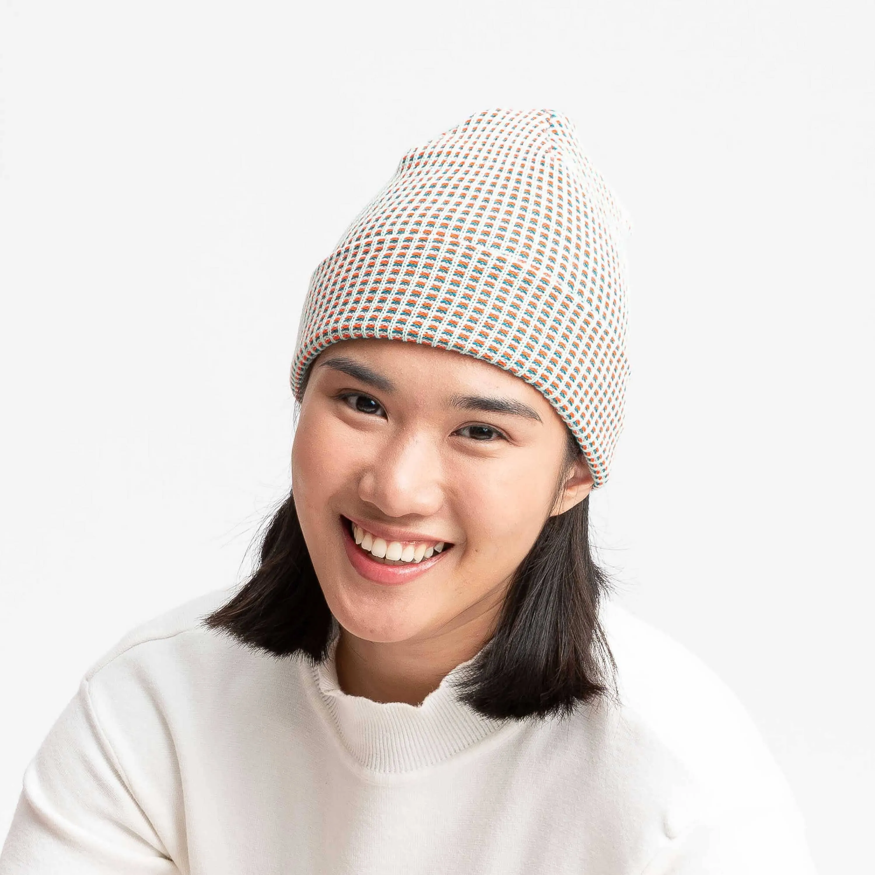 Grid Knit Beanie - Wine Red