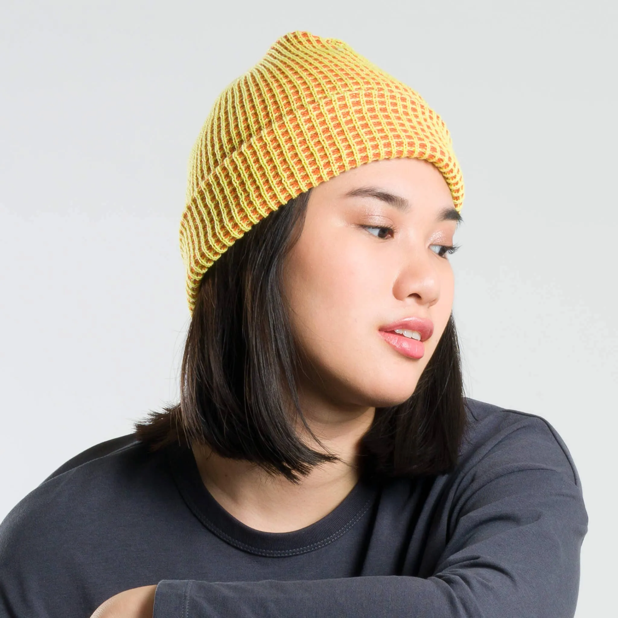 Grid Knit Beanie - Wine Red