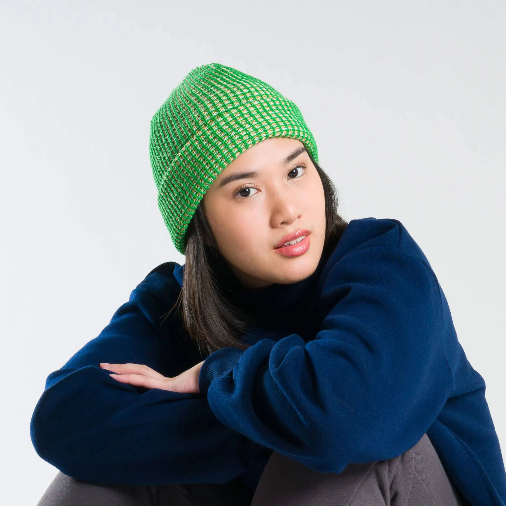 Grid Knit Beanie - Wine Red