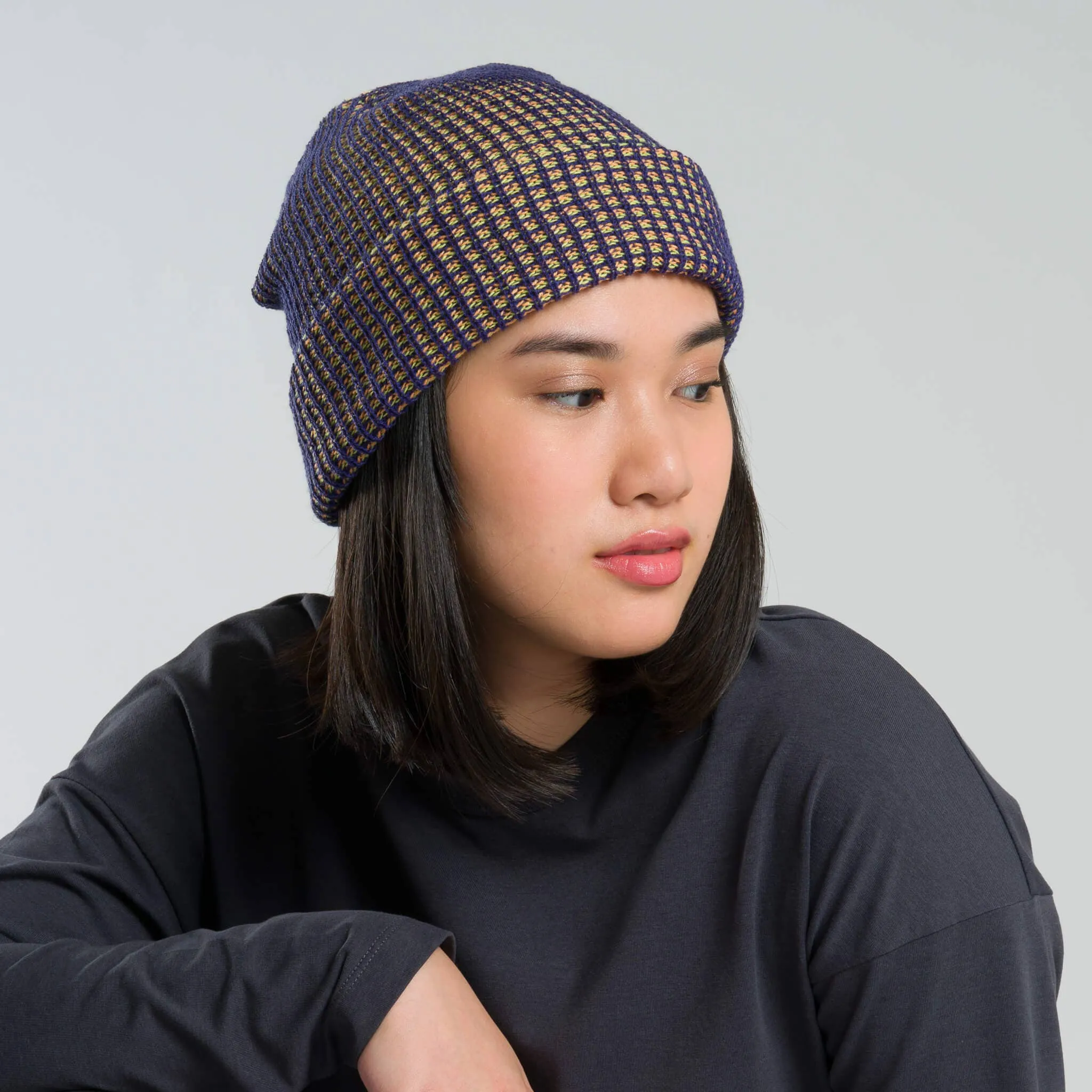 Grid Knit Beanie - Wine Red
