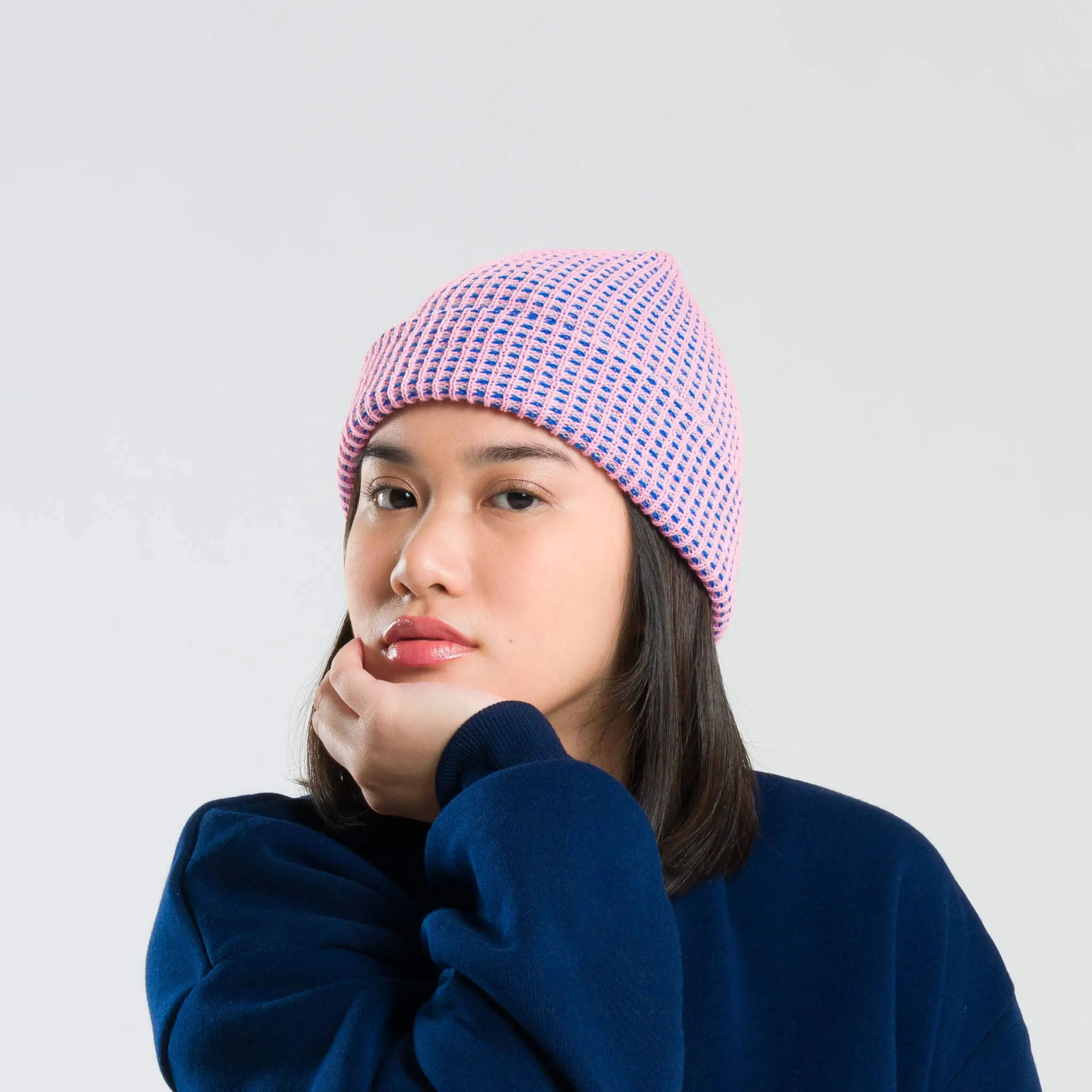 Grid Knit Beanie - Wine Red