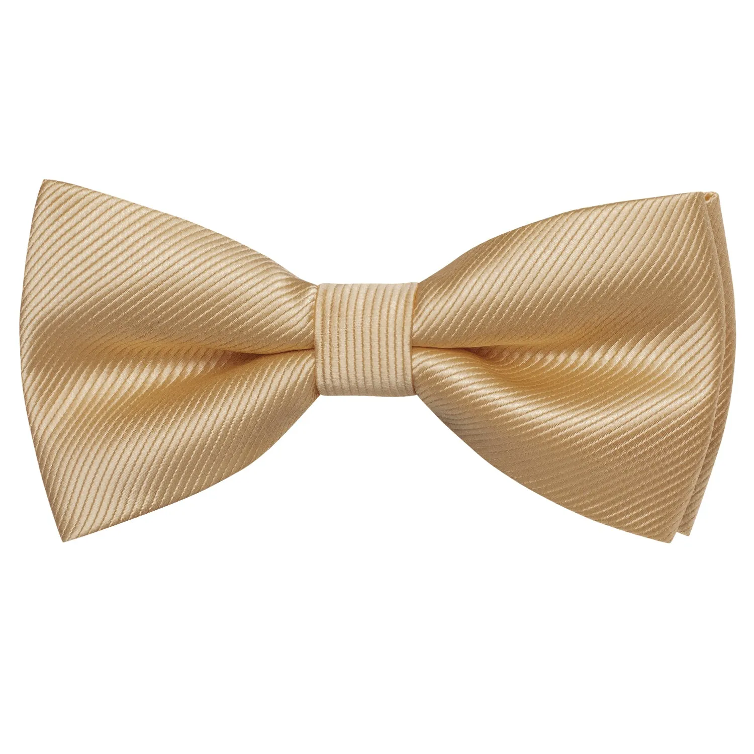 Hi-Tie Mens Necktie Beige Striped Pre-tied Bow Tie Hanky Cufflinks Set