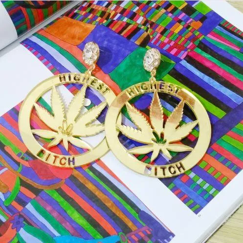Highest Bitch Marijuana earrings - 420 Earring - Stoner accessories - Weed fashion jewelry