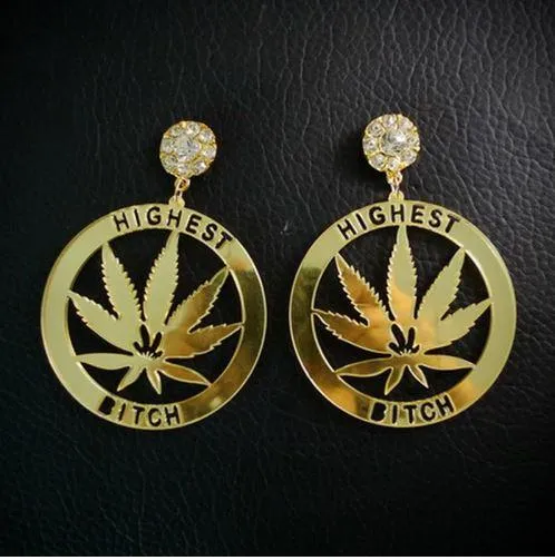 Highest Bitch Marijuana earrings - 420 Earring - Stoner accessories - Weed fashion jewelry