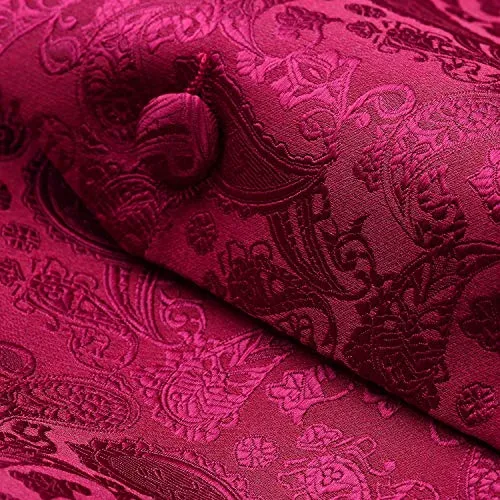 HISDERN Gilet da uomo Paisley floreale jacquard floreale cravatta tasca quadrata fazzoletto vestito set Borgogna