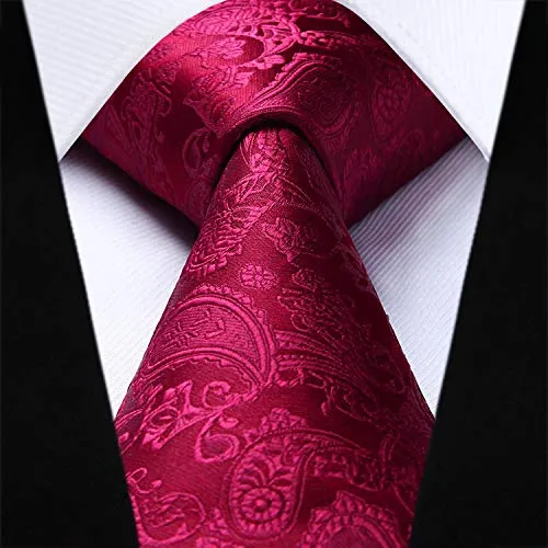 HISDERN Gilet da uomo Paisley floreale jacquard floreale cravatta tasca quadrata fazzoletto vestito set Borgogna