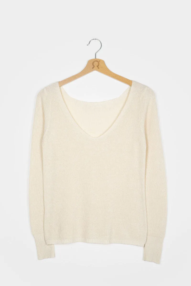 LAST ONE in XL - Recycled Silk 2-sided Sweater Giselle - Off White