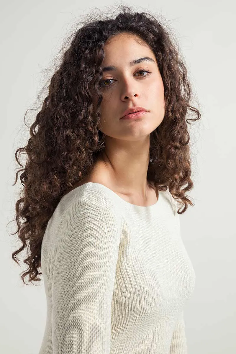 LAST ONE in XL - Recycled Silk 2-sided Sweater Giselle - Off White
