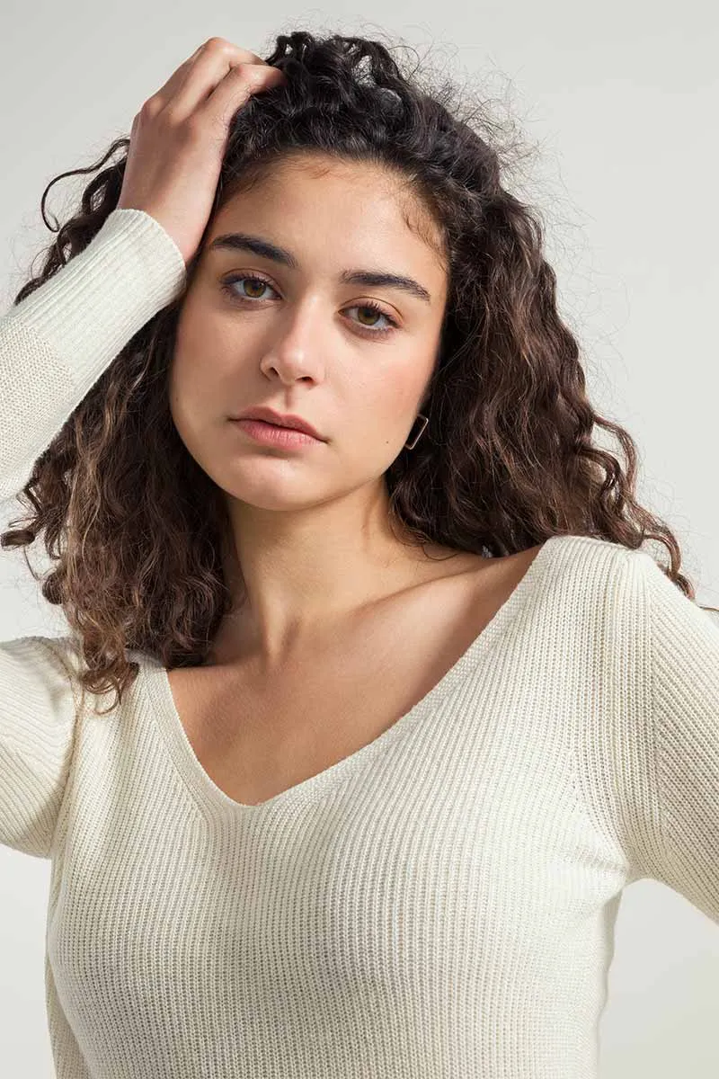 LAST ONE in XL - Recycled Silk 2-sided Sweater Giselle - Off White