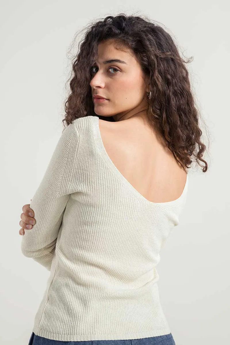 LAST ONE in XL - Recycled Silk 2-sided Sweater Giselle - Off White