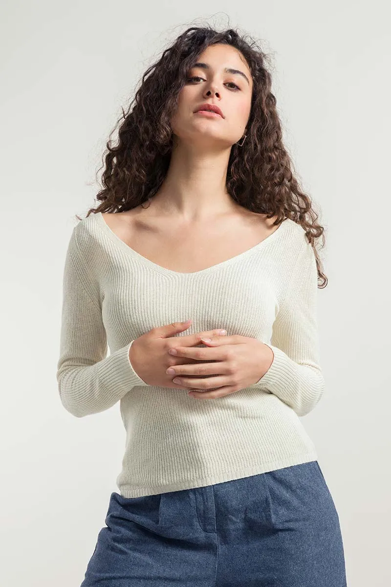 LAST ONE in XL - Recycled Silk 2-sided Sweater Giselle - Off White