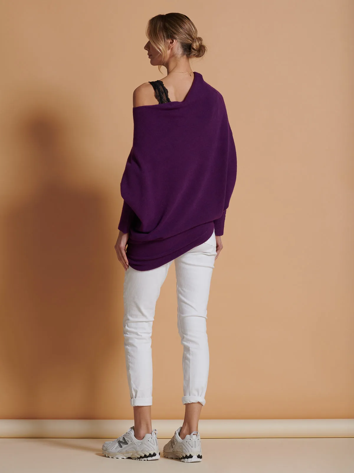 Made in Italy Asymmetric Draped Knit Jumper, Dark Purple