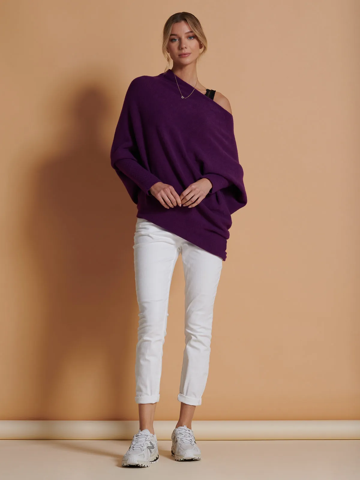 Made in Italy Asymmetric Draped Knit Jumper, Dark Purple