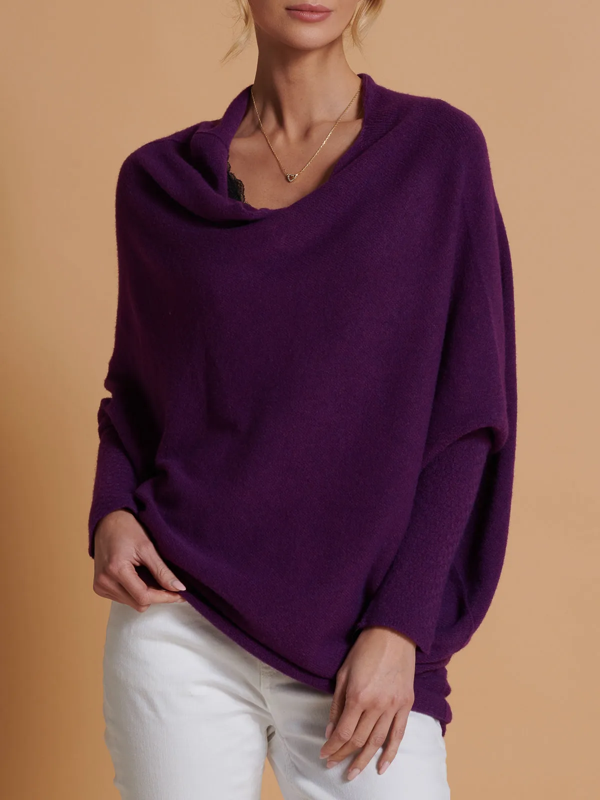 Made in Italy Asymmetric Draped Knit Jumper, Dark Purple