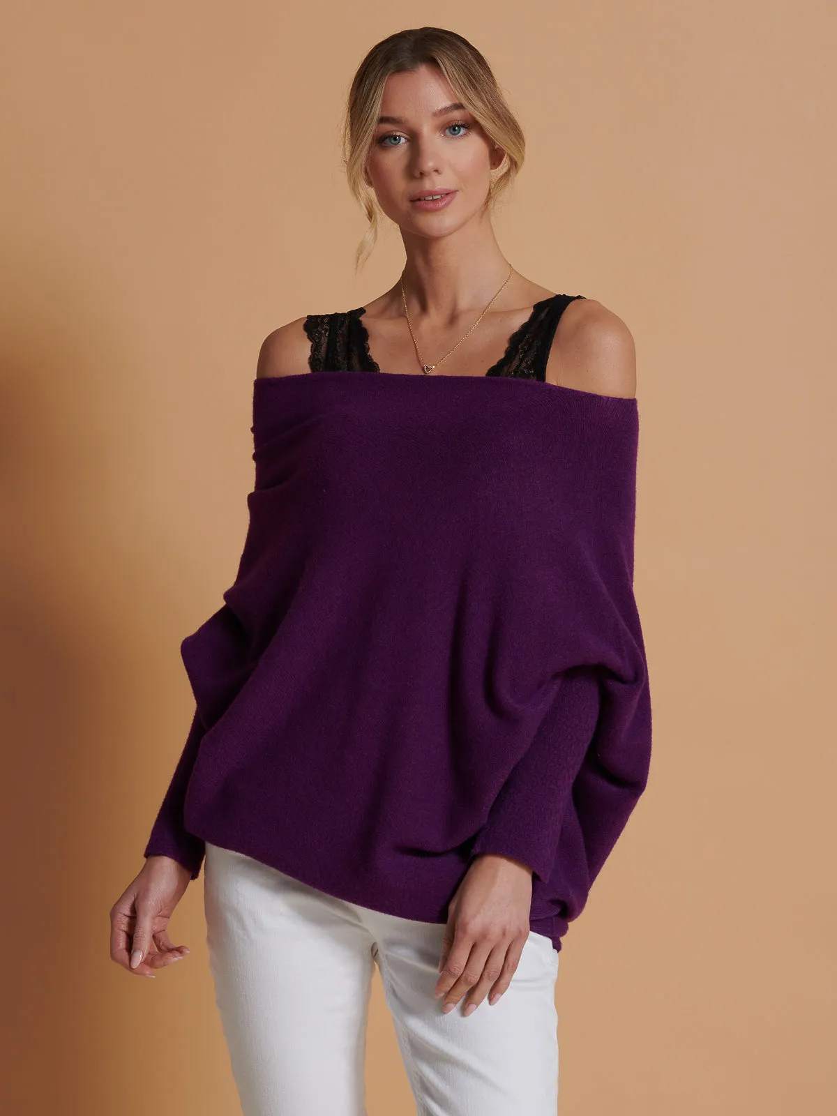 Made in Italy Asymmetric Draped Knit Jumper, Dark Purple