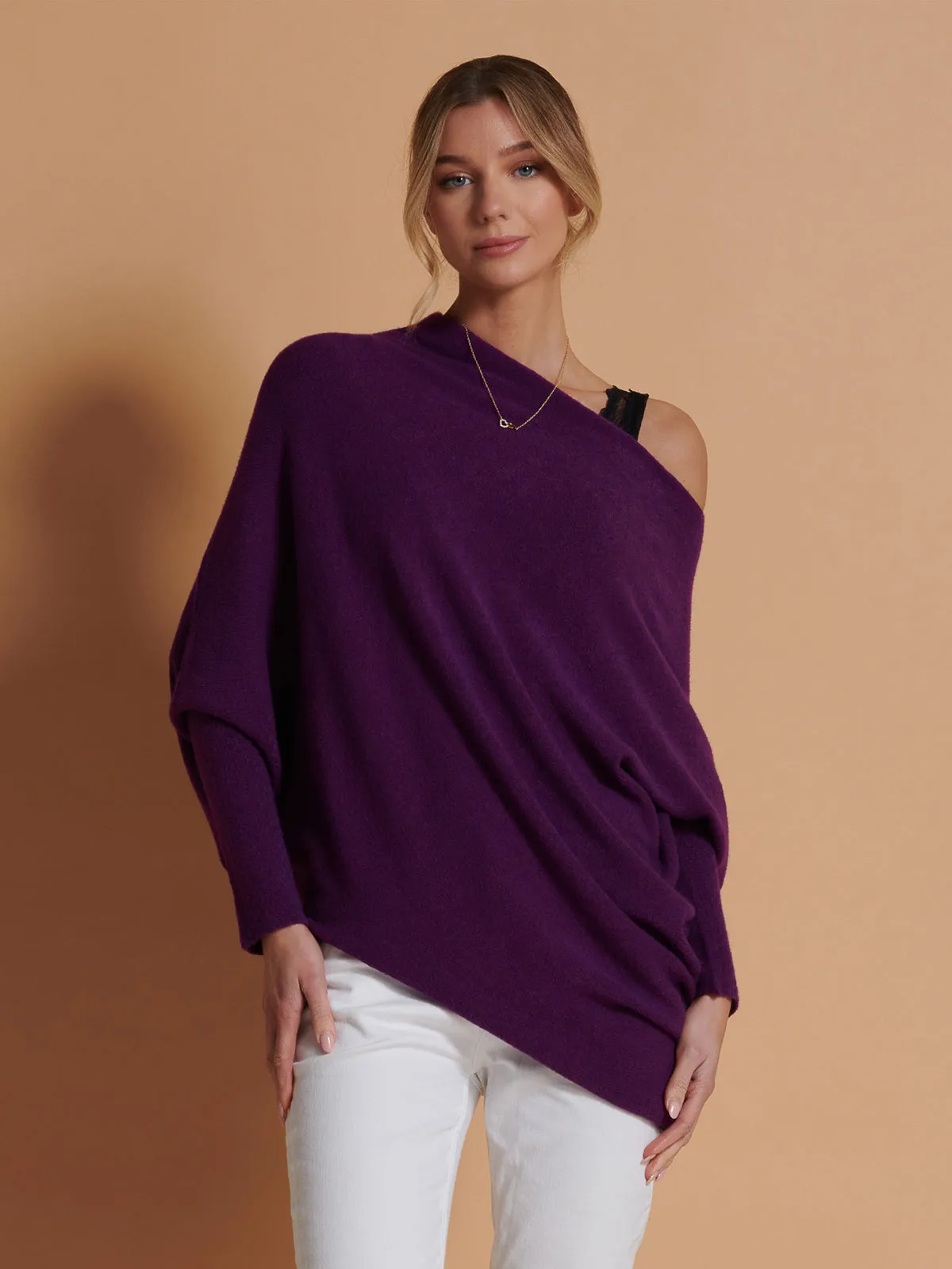 Made in Italy Asymmetric Draped Knit Jumper, Dark Purple