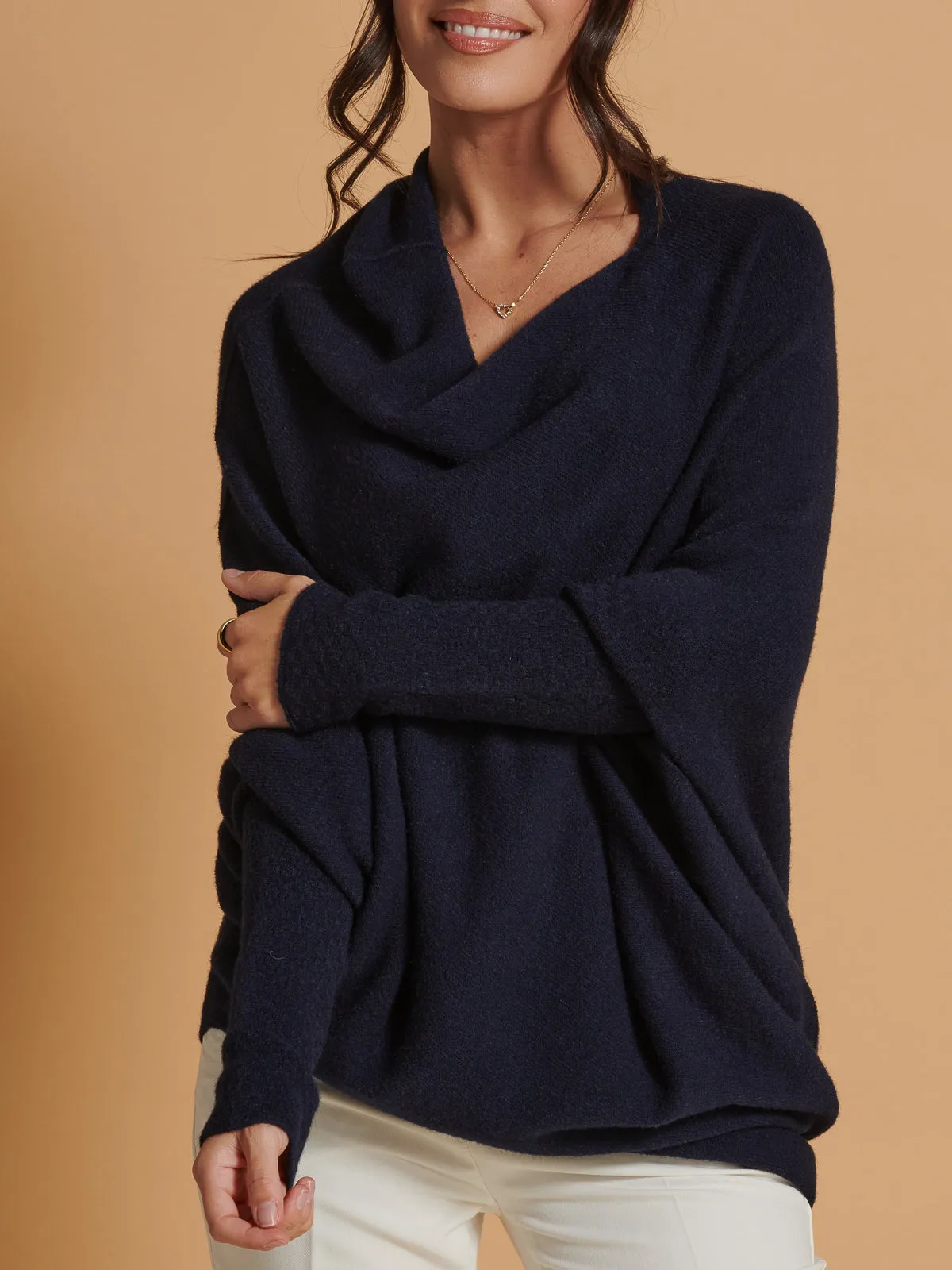 Made in Italy Asymmetric Draped Knit Jumper, Navy