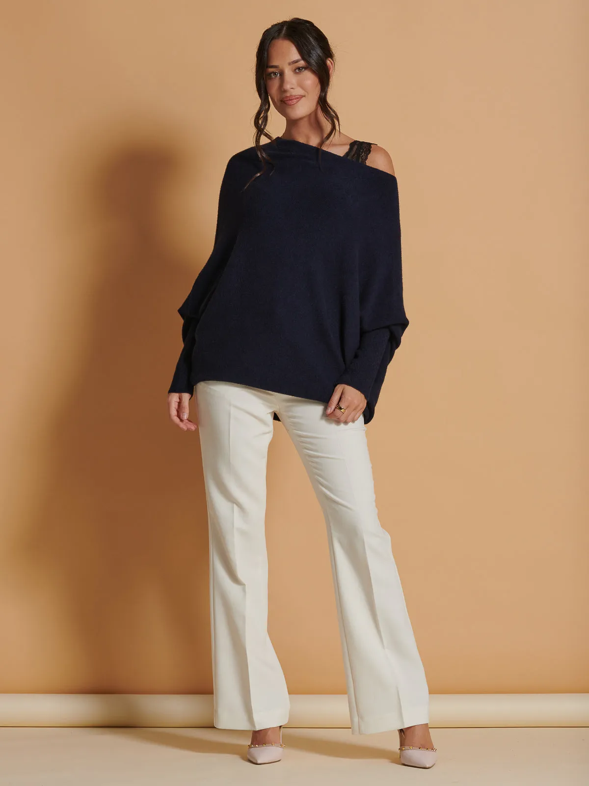 Made in Italy Asymmetric Draped Knit Jumper, Navy