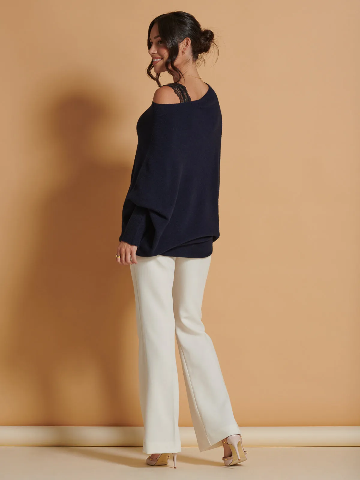Made in Italy Asymmetric Draped Knit Jumper, Navy