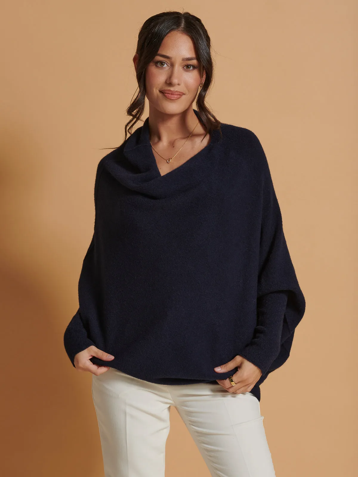 Made in Italy Asymmetric Draped Knit Jumper, Navy