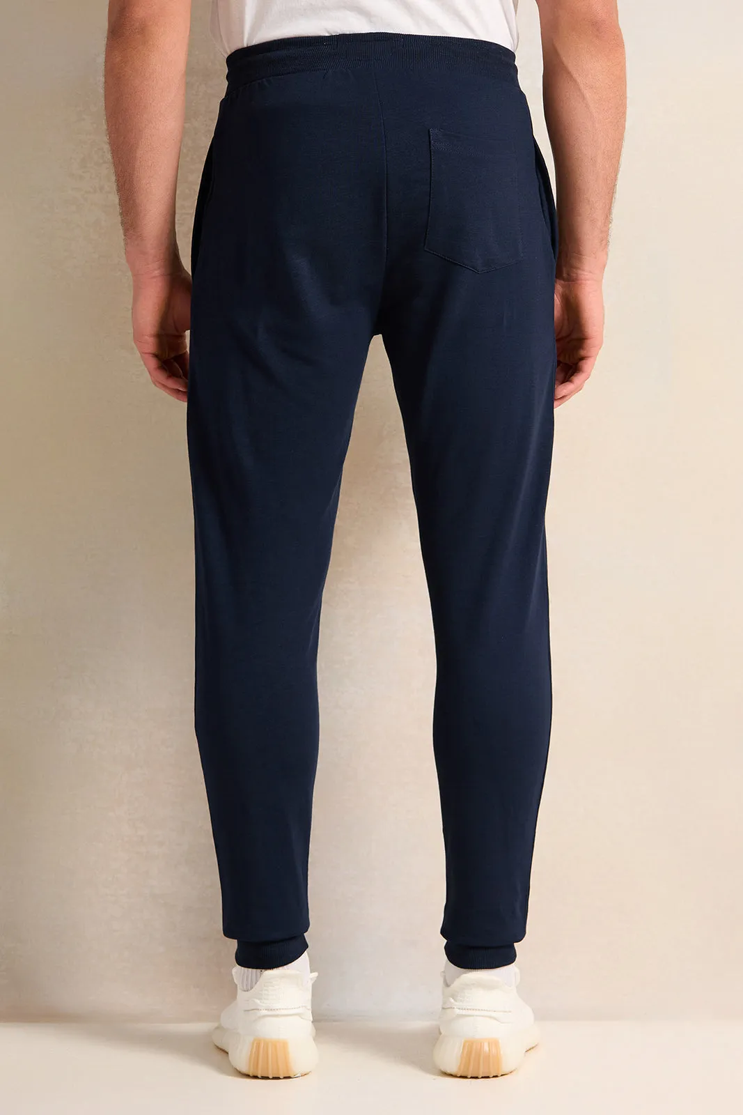 Men Navy Logo Print Active Pants