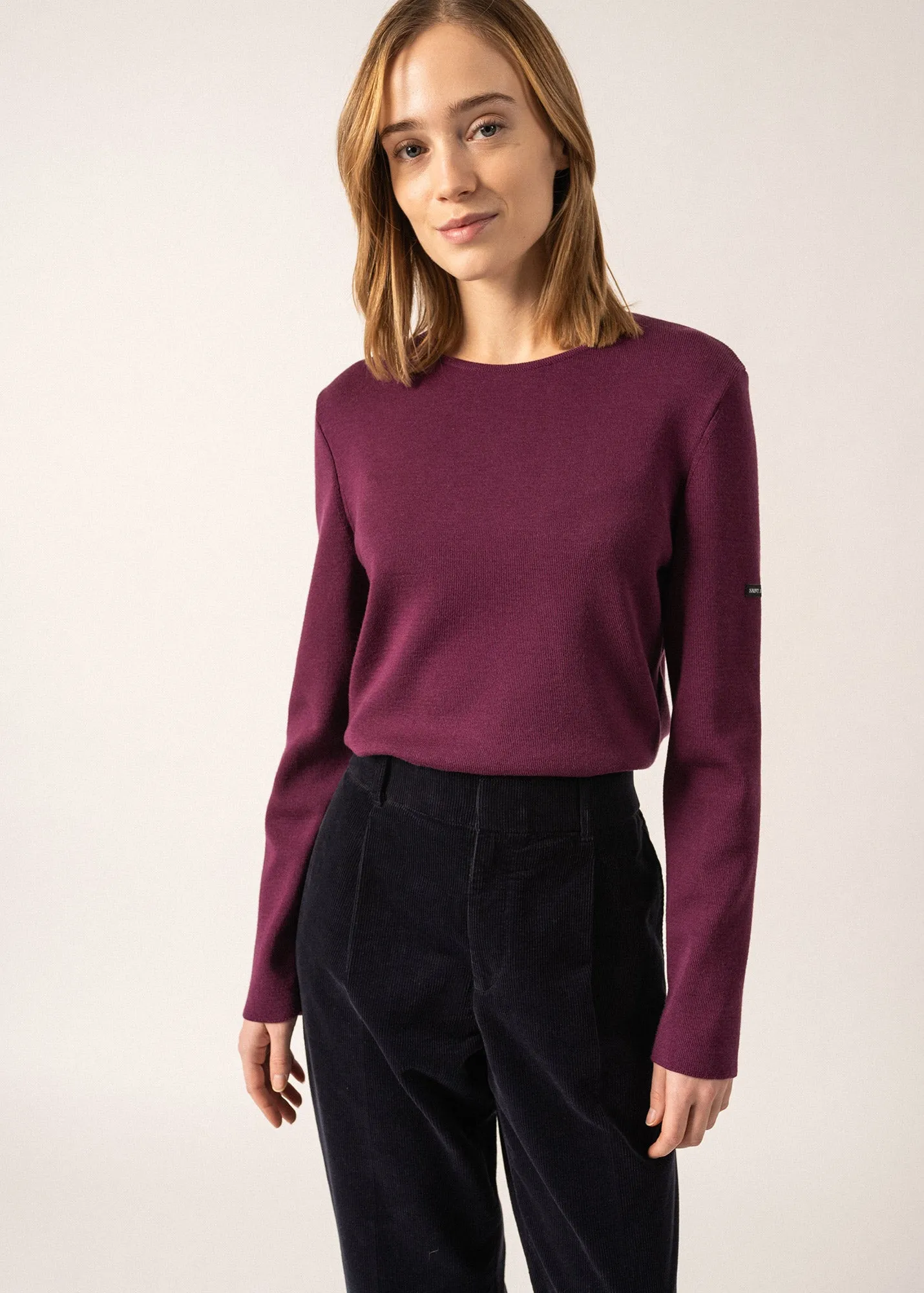 Molène fine jumper - in wool, round neck (PRUNE)