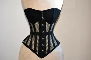 Overbust mesh authentic corset with cups, white, red, beige, black and other colors. Gothic Victorian, steampunk affordable, historical corset