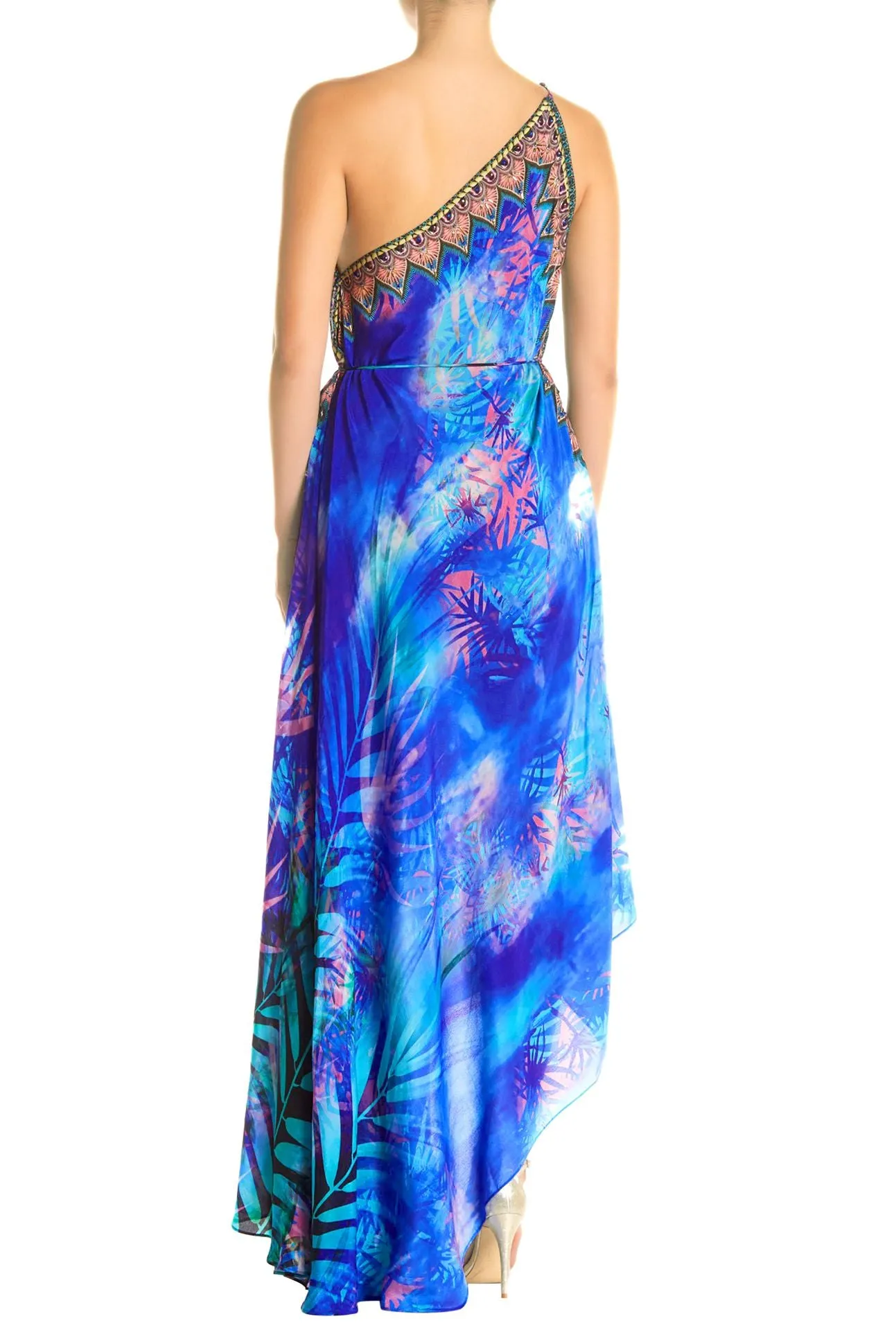 Palm Print Blue Maxi Dress