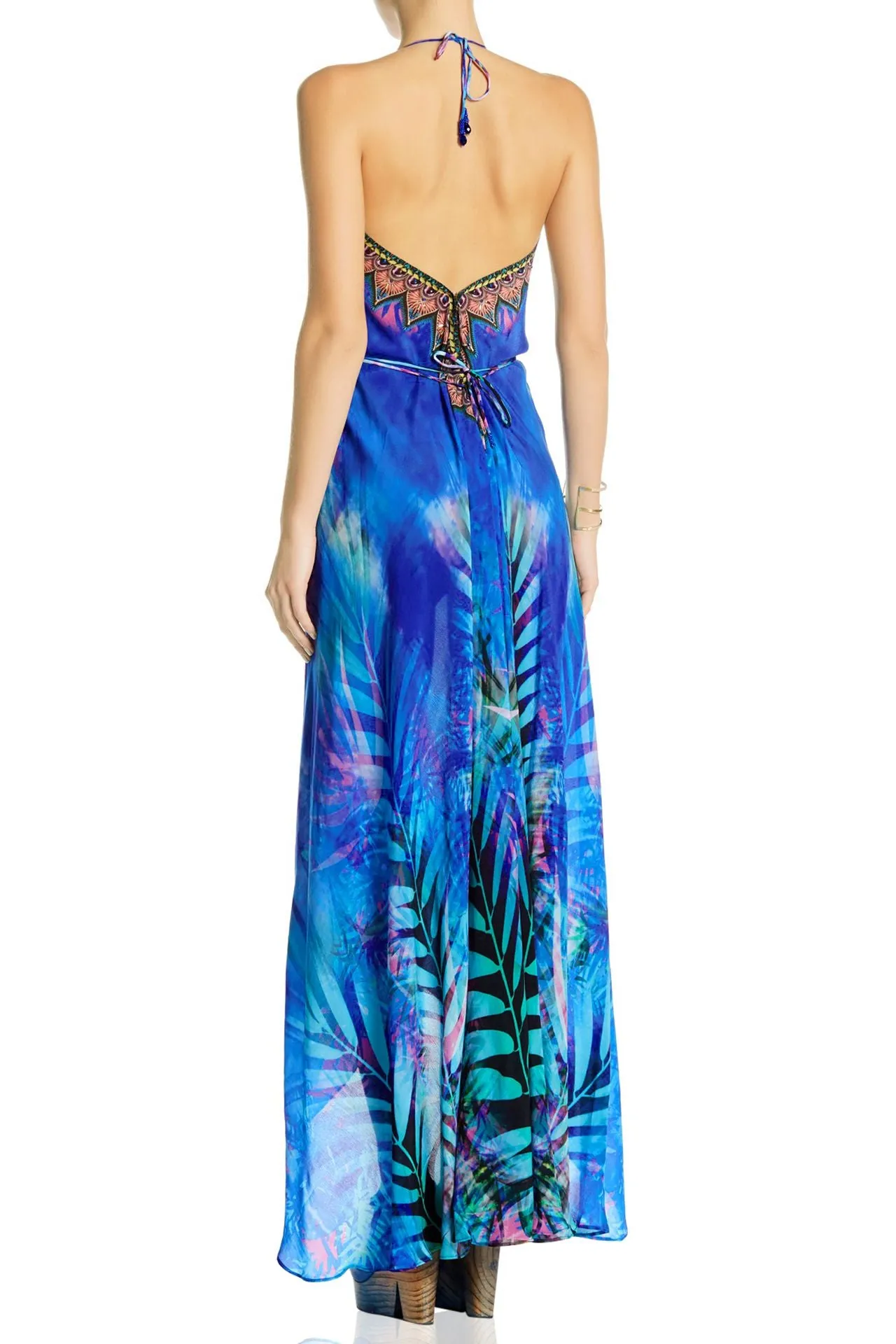 Palm Print Blue Maxi Dress