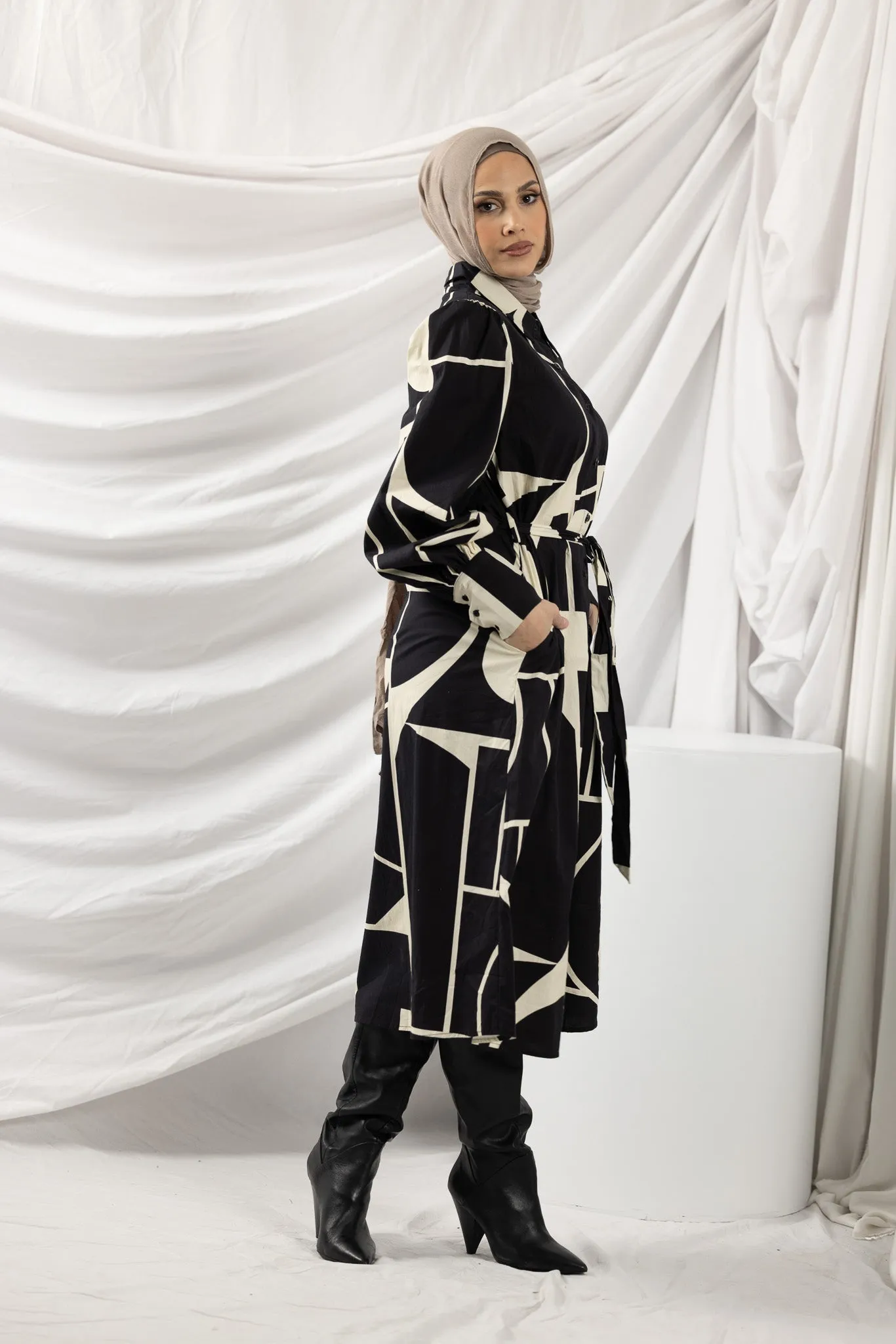 Patchwork Tie Shirt Dress