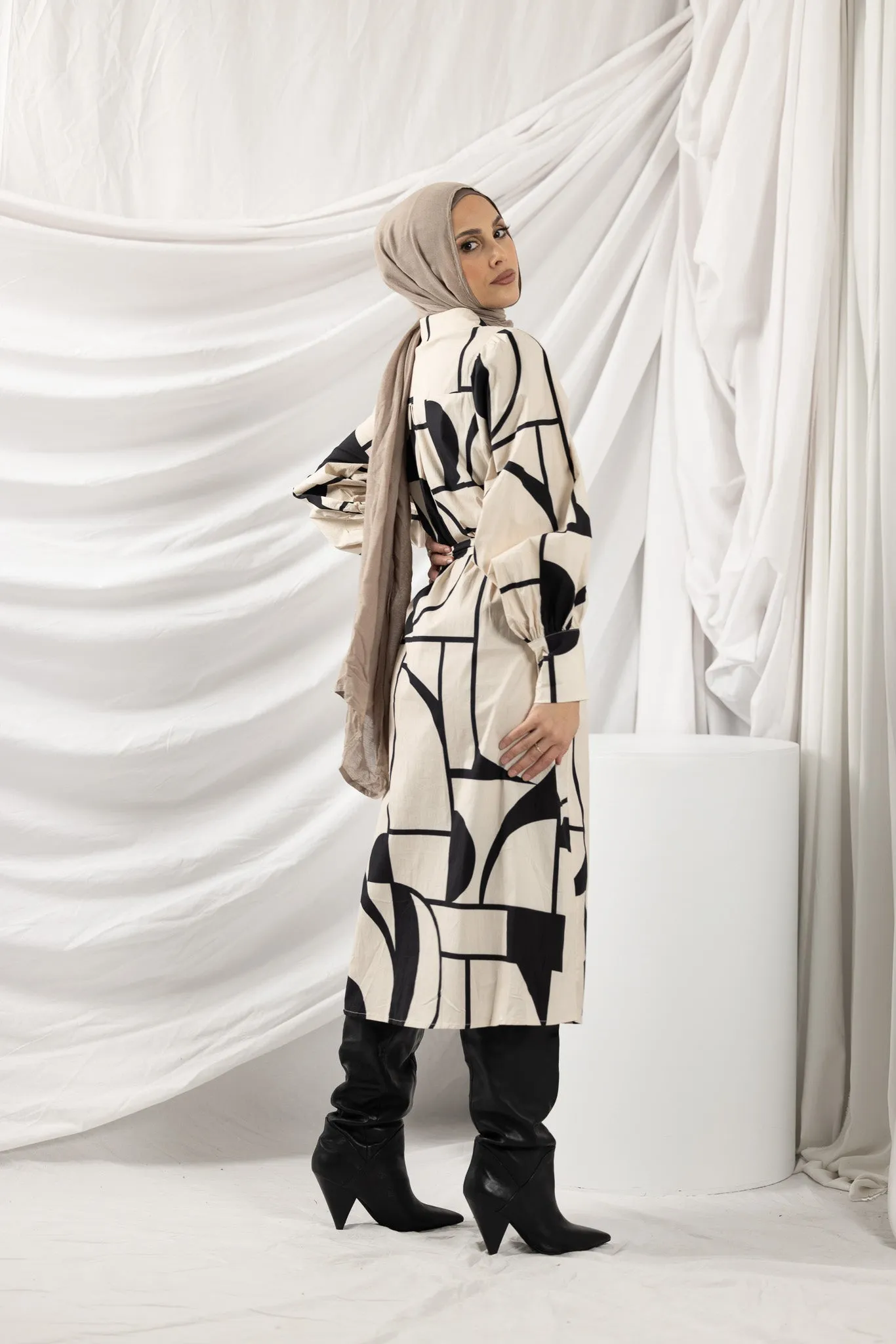 Patchwork Tie Shirt Dress