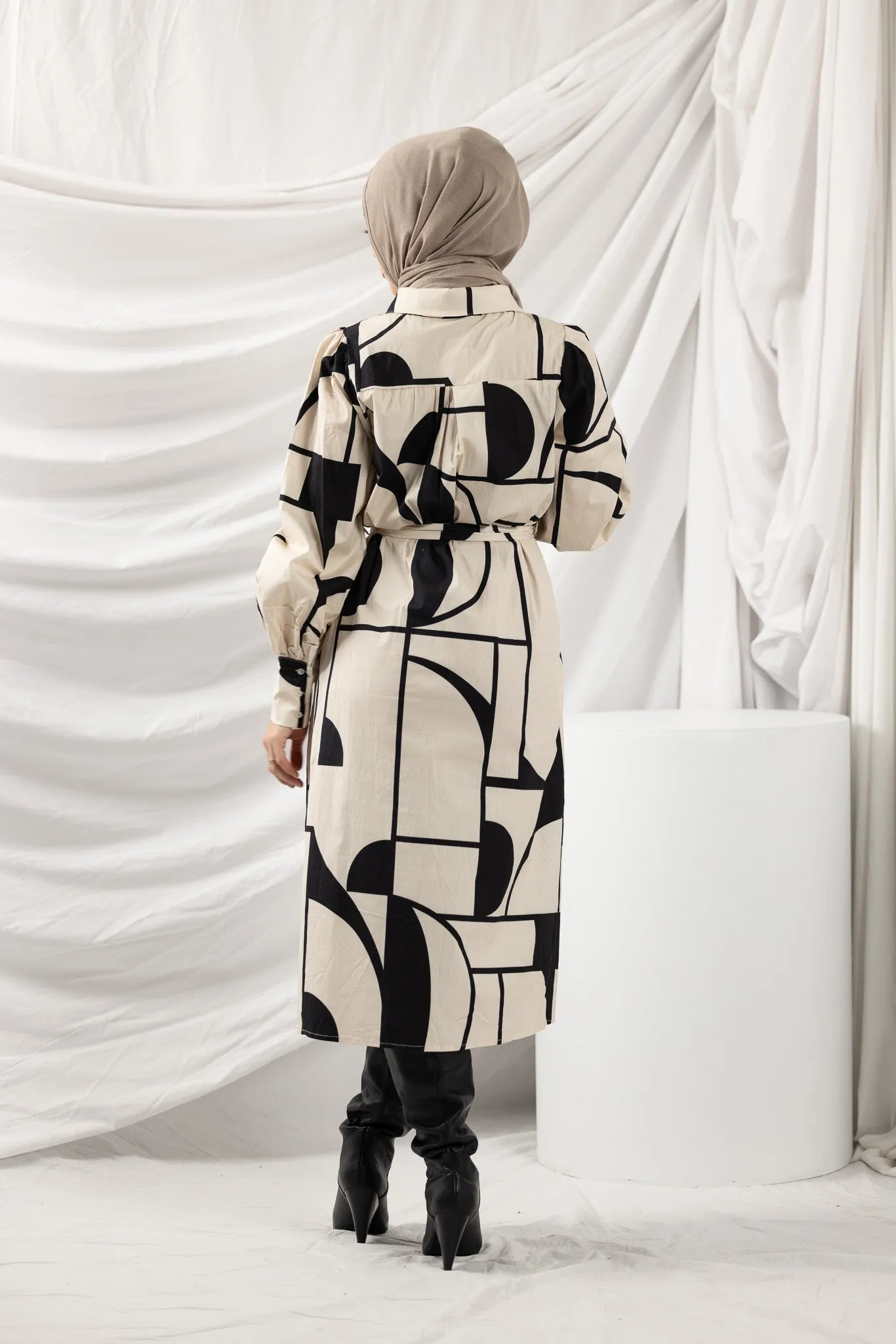 Patchwork Tie Shirt Dress