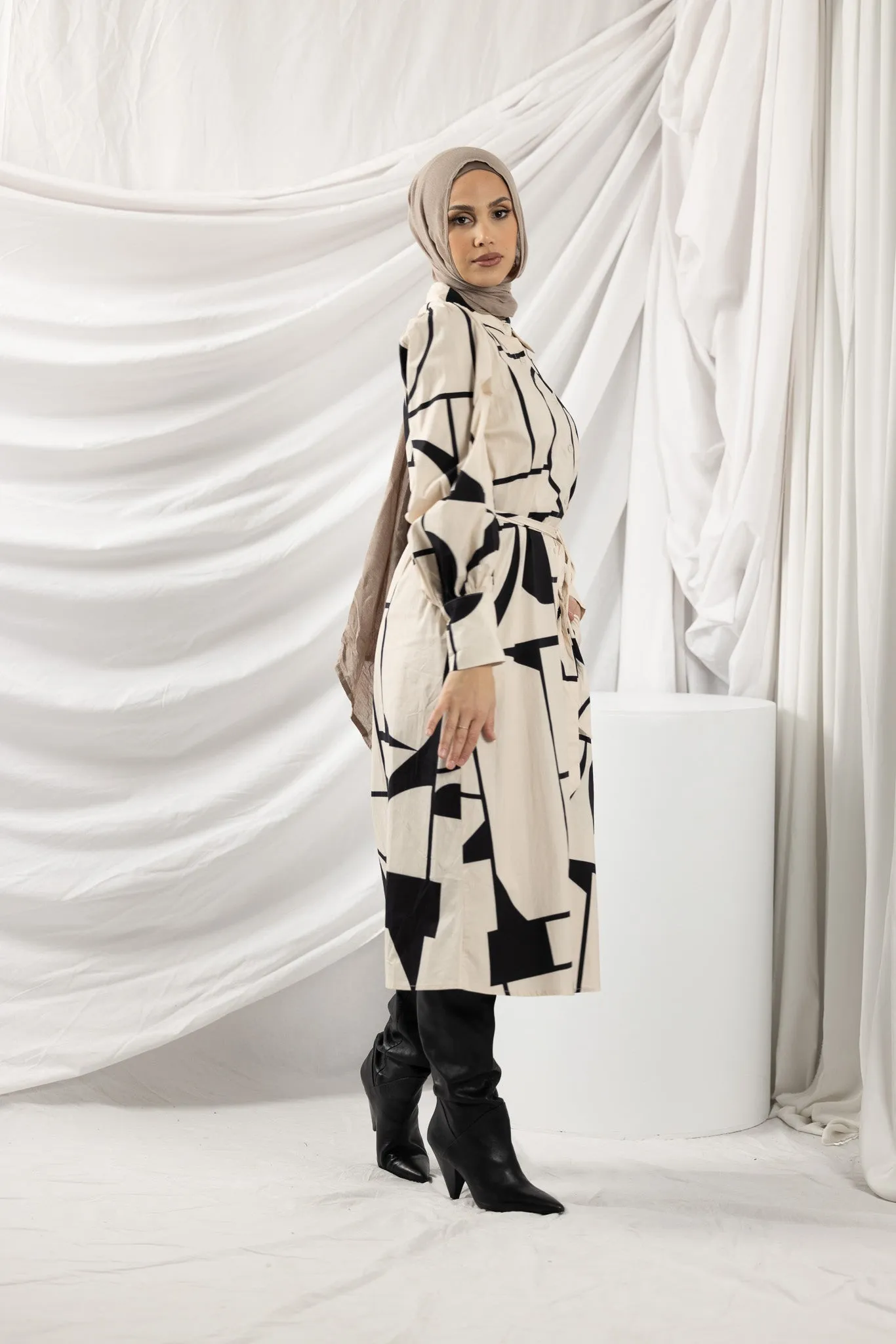 Patchwork Tie Shirt Dress