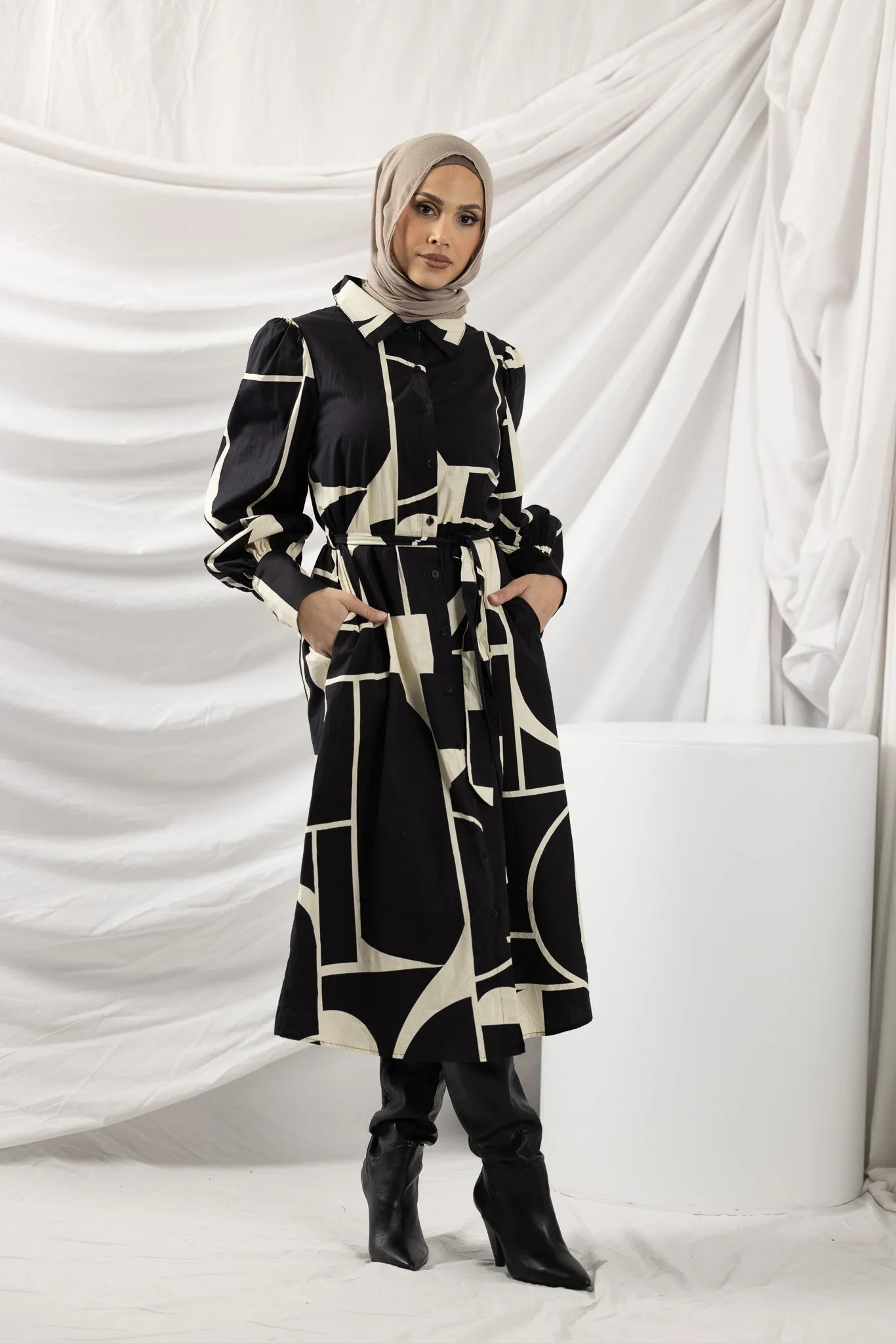 Patchwork Tie Shirt Dress