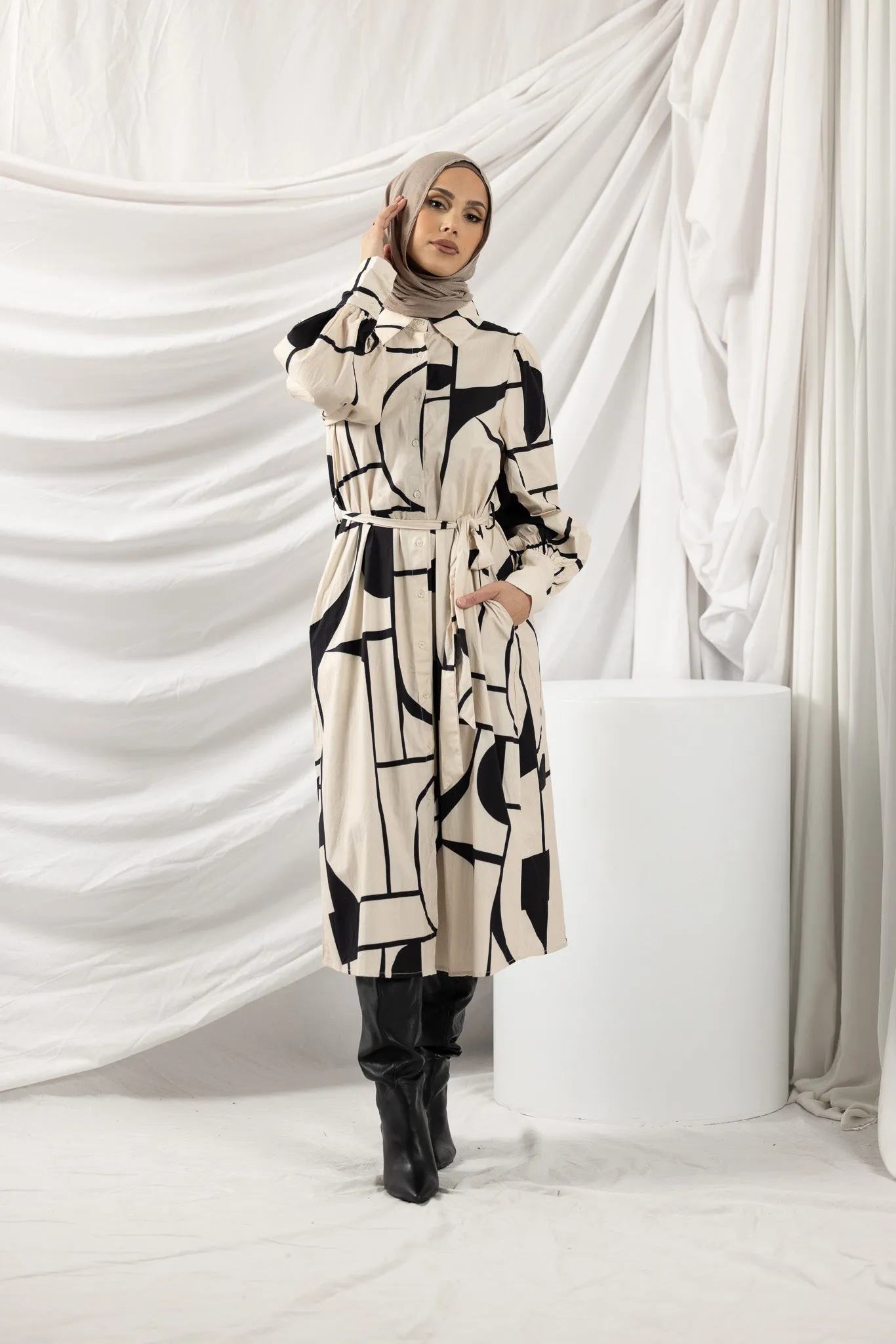 Patchwork Tie Shirt Dress
