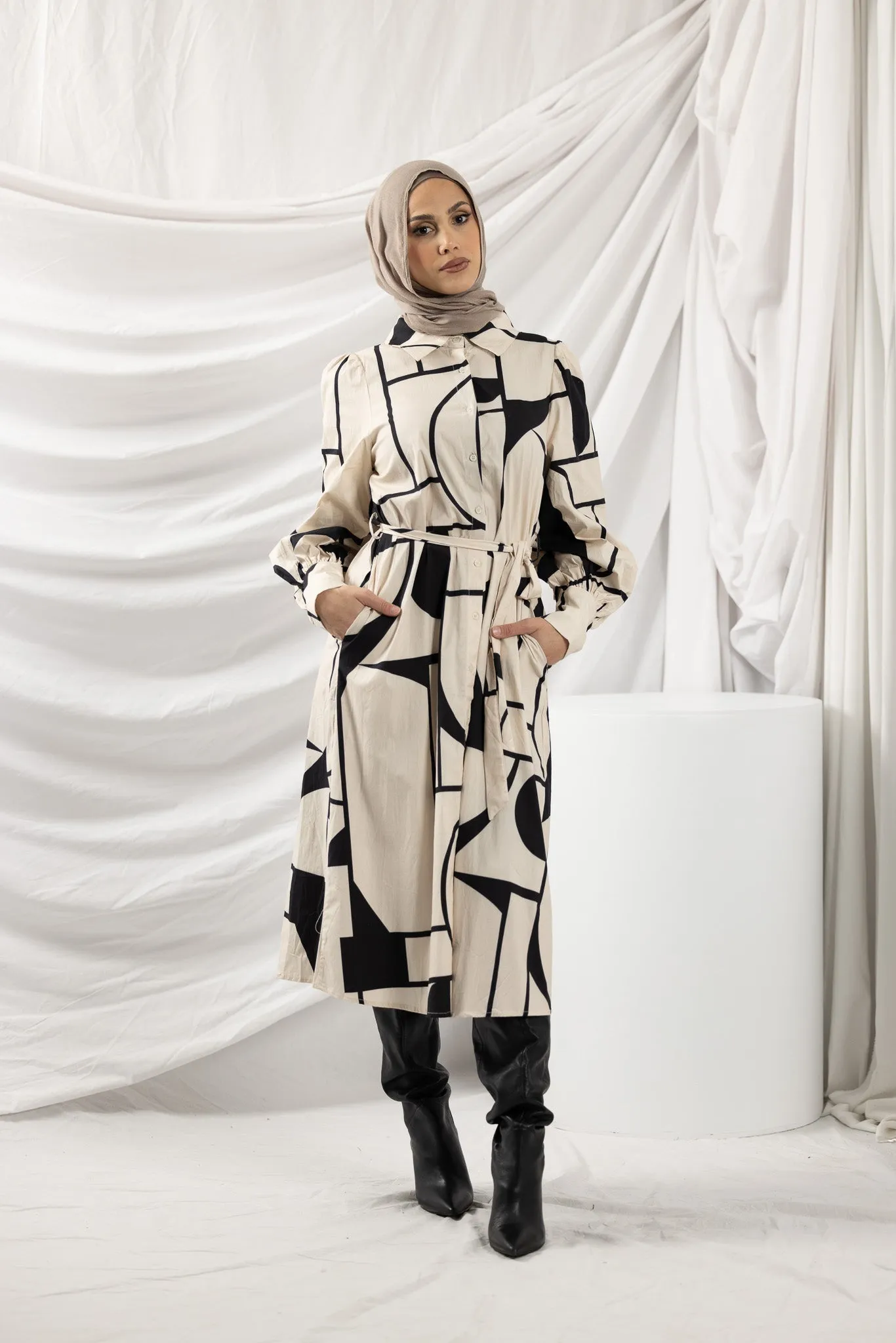 Patchwork Tie Shirt Dress
