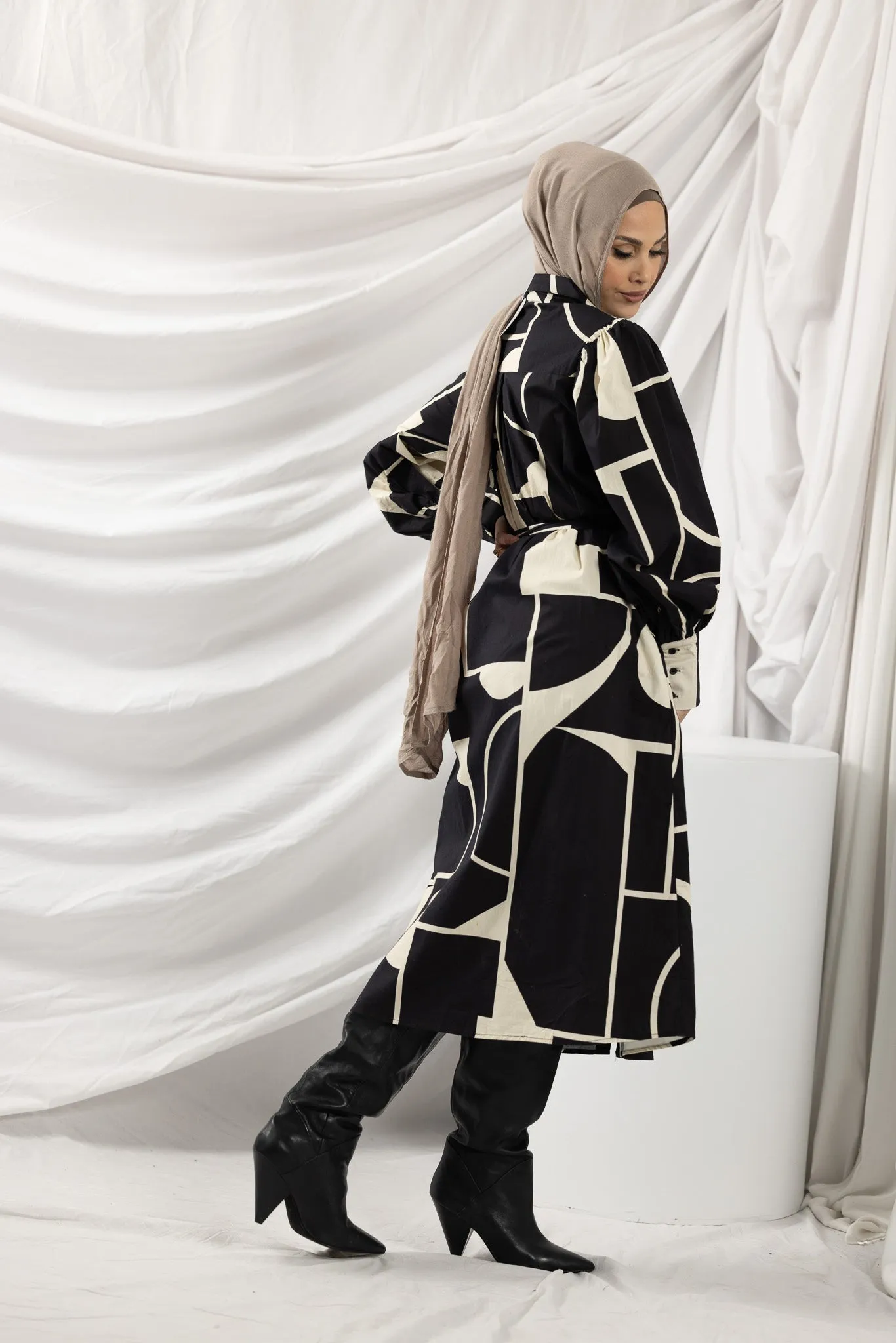 Patchwork Tie Shirt Dress