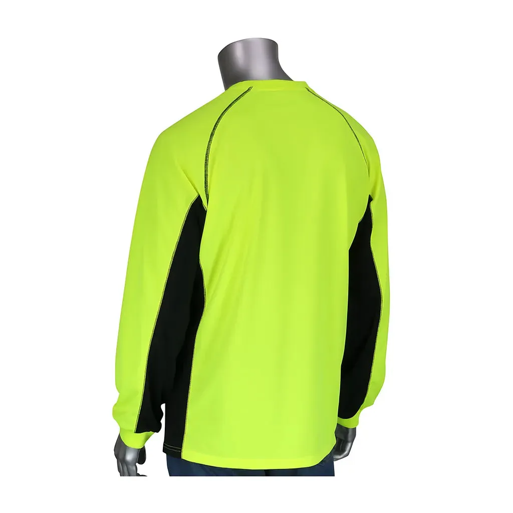 PIP 310-1150B-LY/S Non-ANSI Long Sleeve T-Shirt with 50  UPF Sun Protection, Insect Repellent Treatment and Black Trim