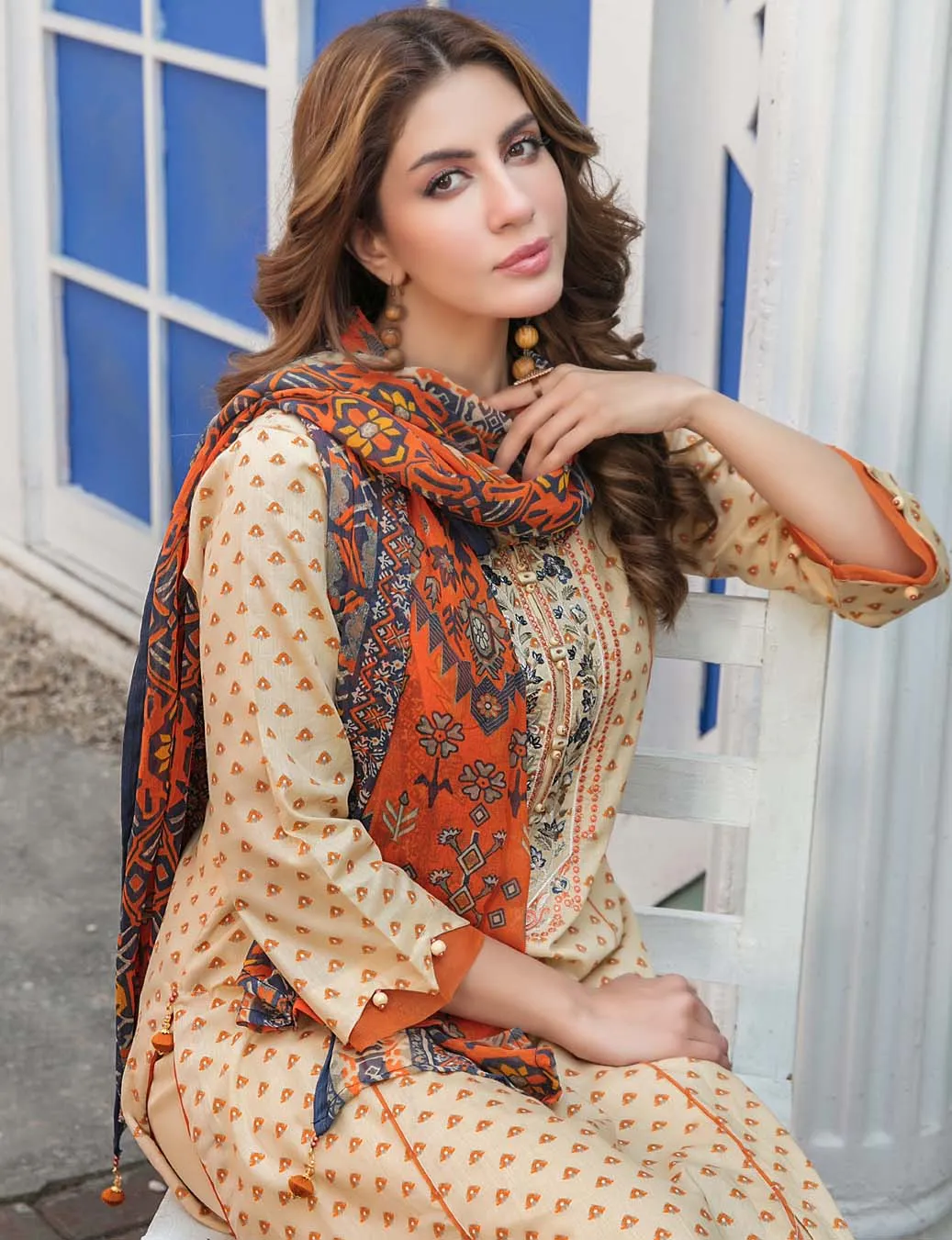 Tehzeeb Lawn by Tawakkal  Pakistani Suit Material Beige