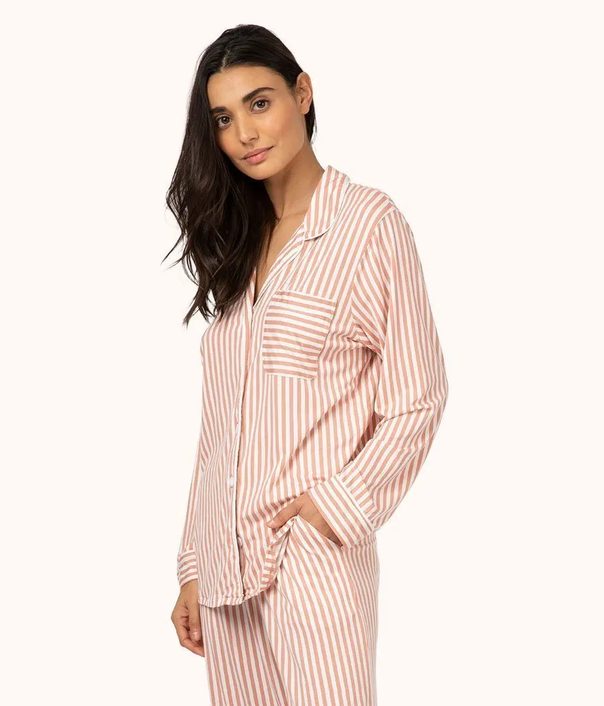 The All-Day Lounge Shirt - Print: Shell Pink Stripe