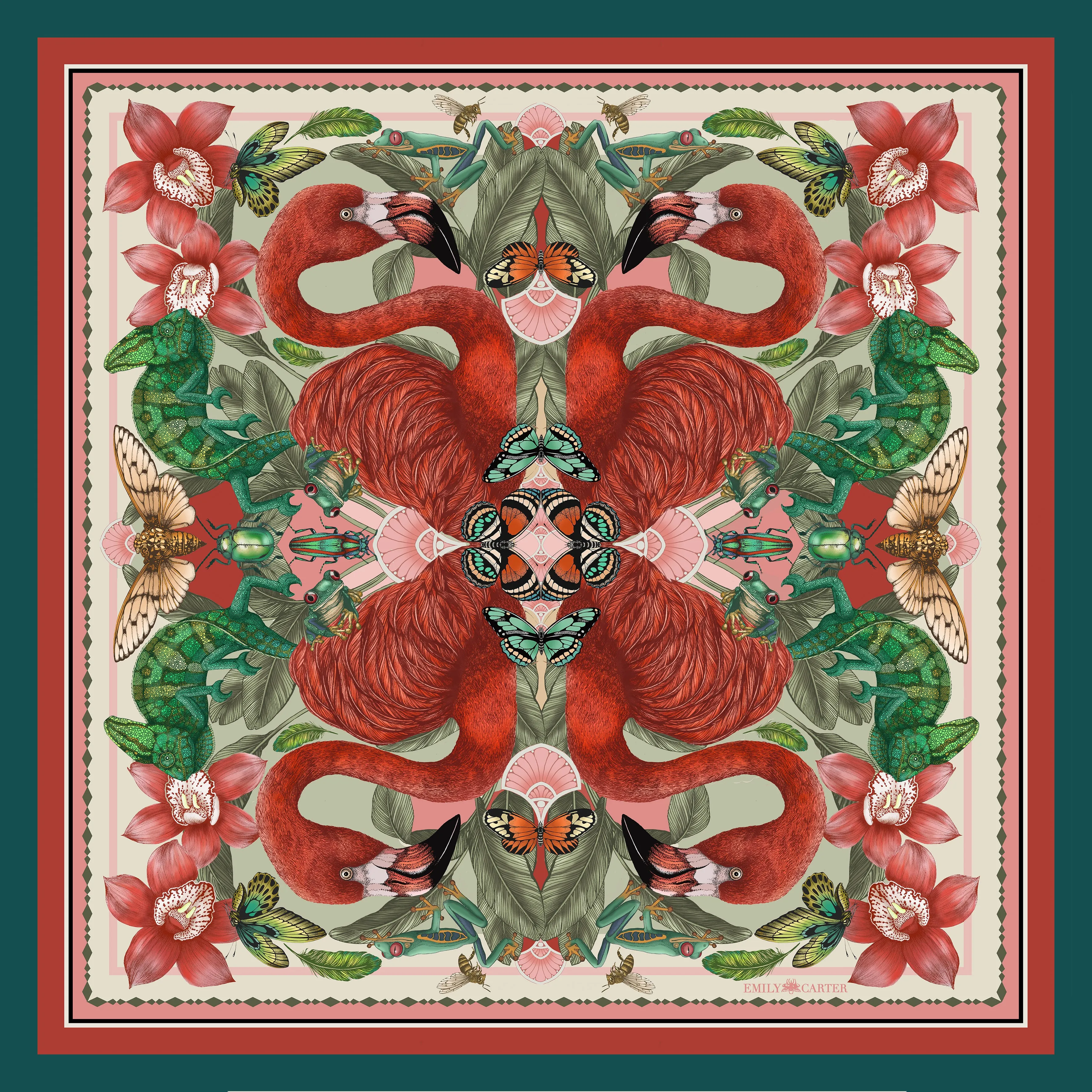 The Flamingo Fiesta Scarf - Crimson | 90x90cm