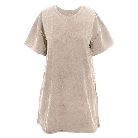 The Kiki Beige Wash Tee Shirt Dress With Pockets