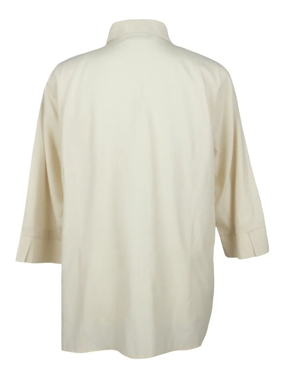 Vintage 80s Basic Beige Cream Collared 3/4 Sleeve Button Up Blouse with Padded Shoulders
