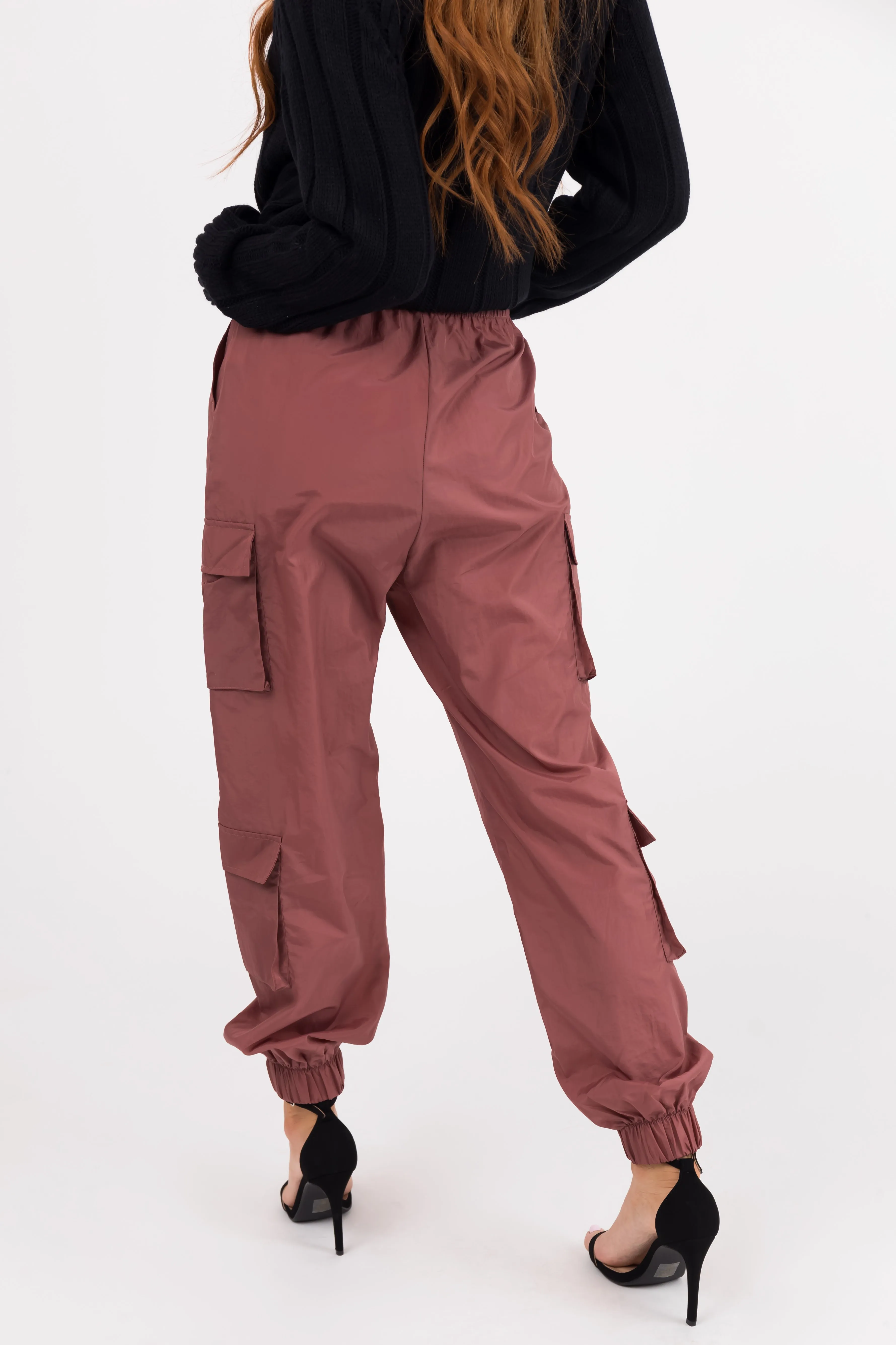 Vintage Rose Windbreaker Drawstring Cargo Joggers