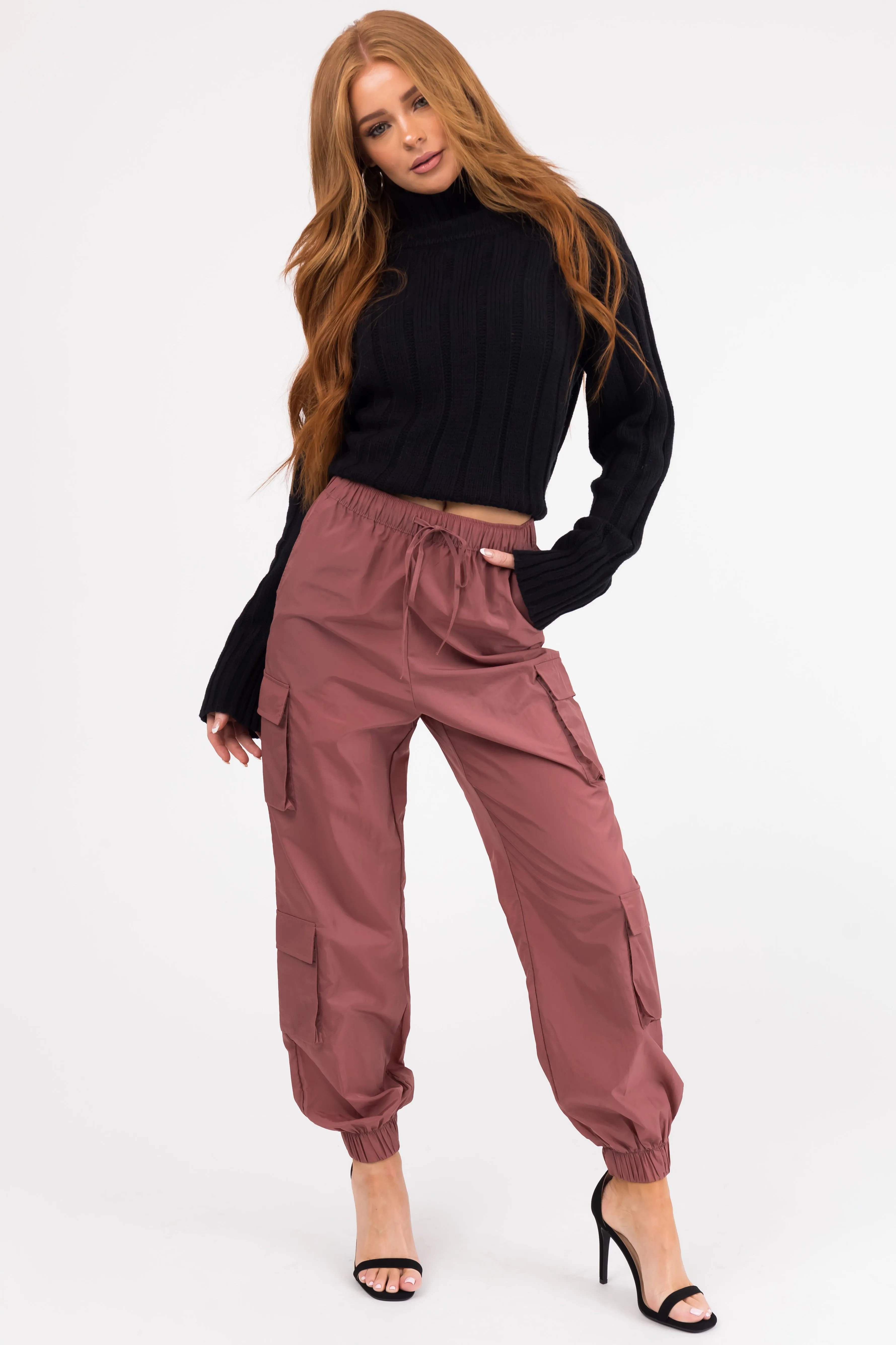 Vintage Rose Windbreaker Drawstring Cargo Joggers