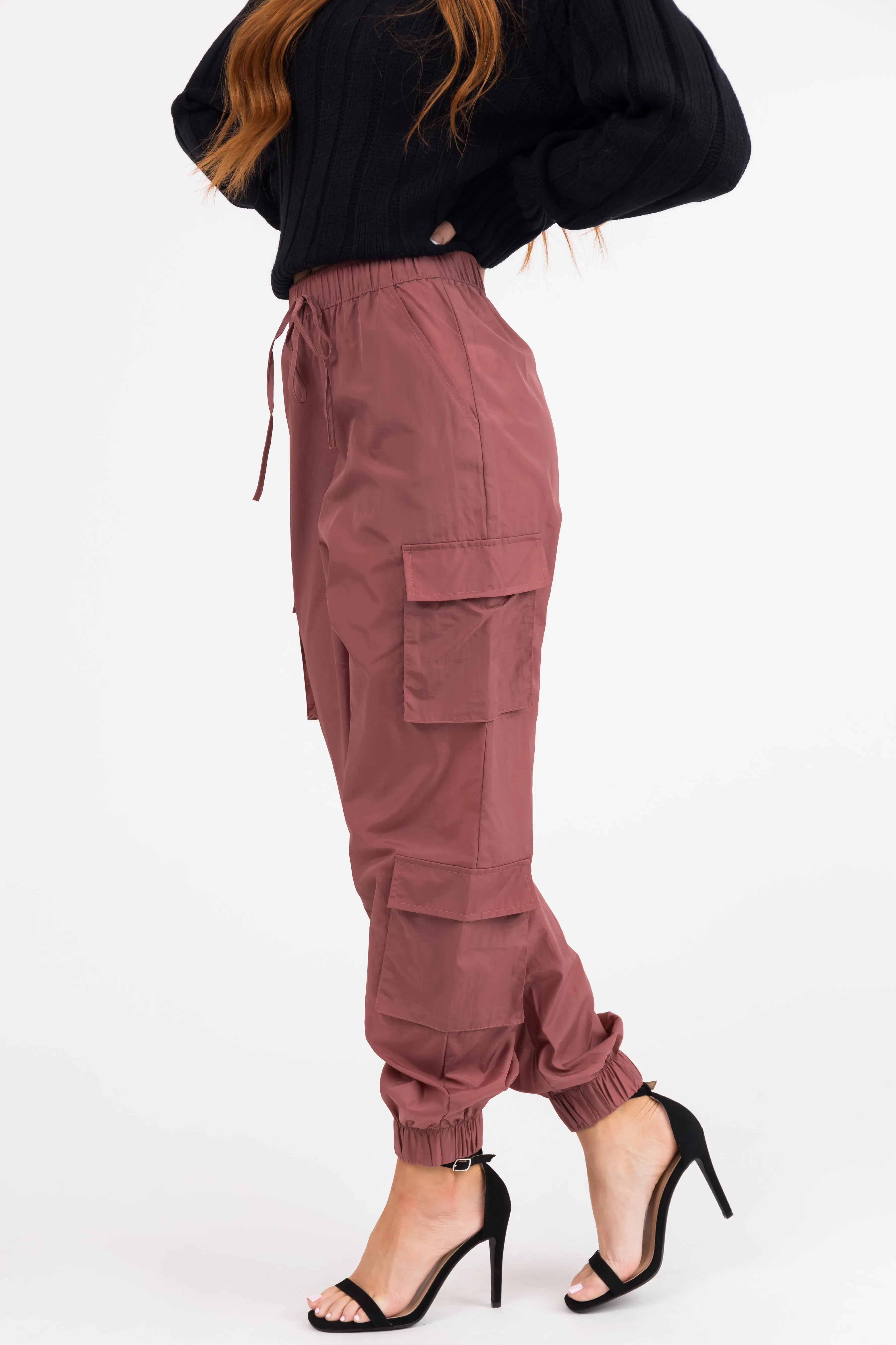 Vintage Rose Windbreaker Drawstring Cargo Joggers