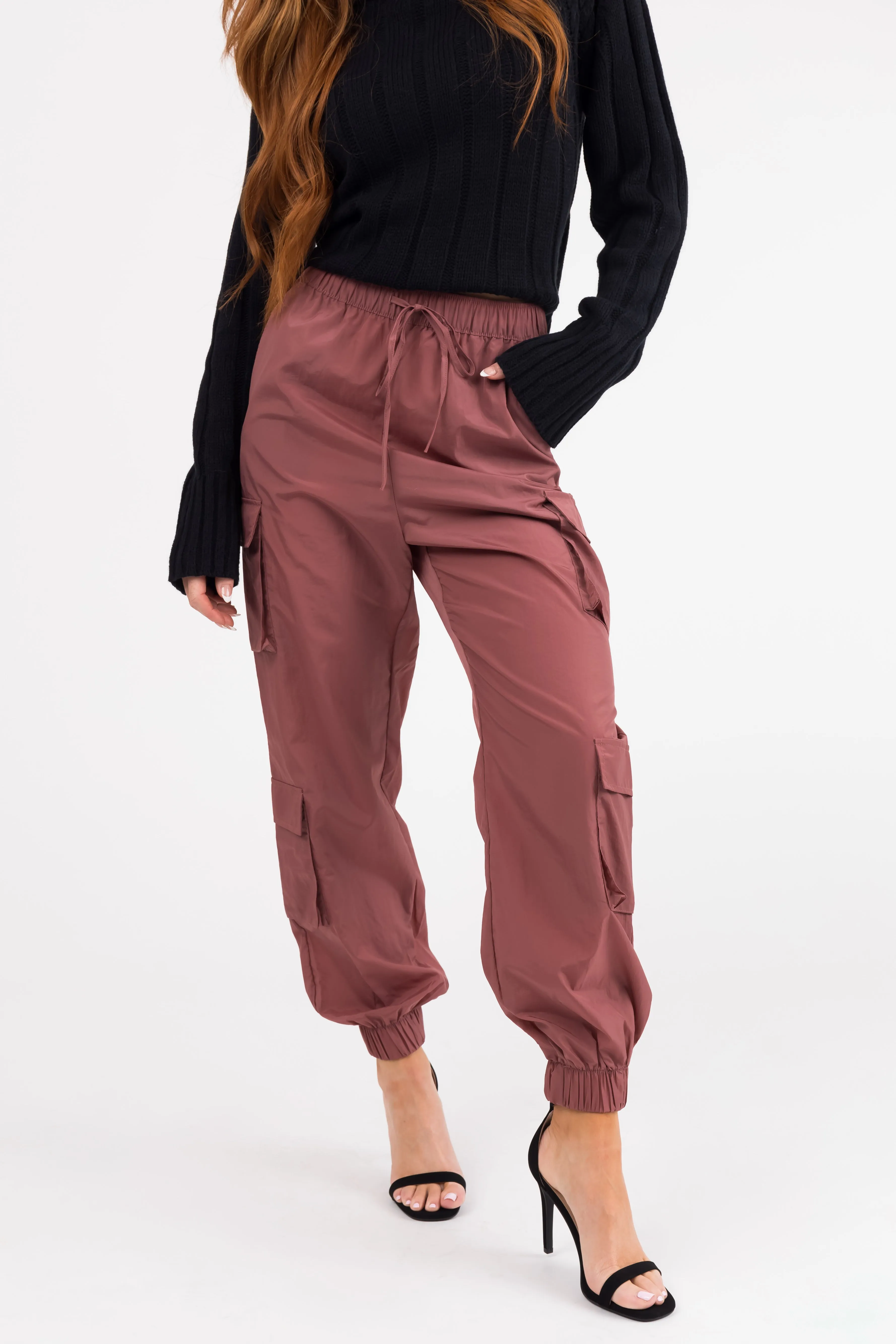 Vintage Rose Windbreaker Drawstring Cargo Joggers
