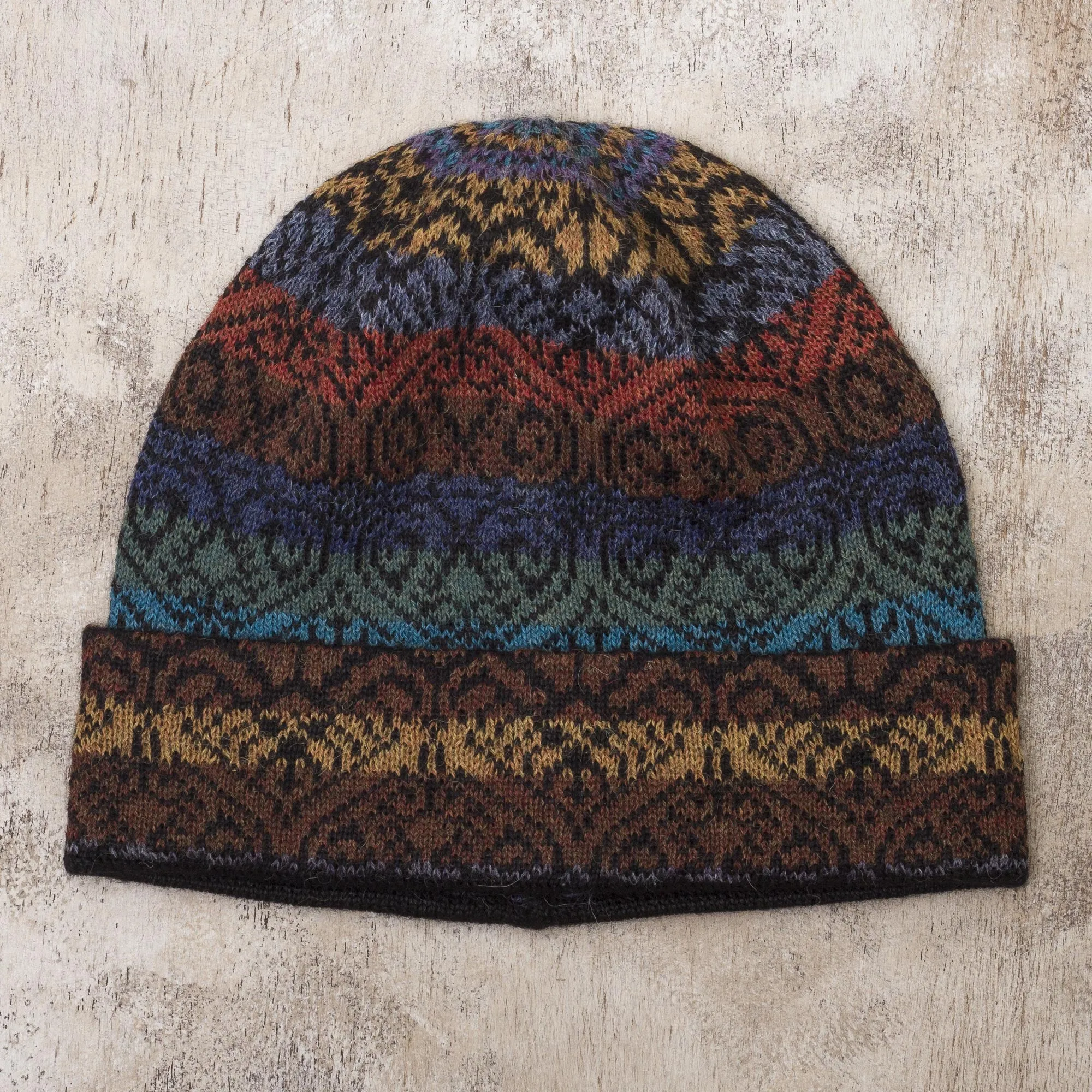 Women's Alpaca Knit Hat in Multicolor - Earth and Sky | NOVICA